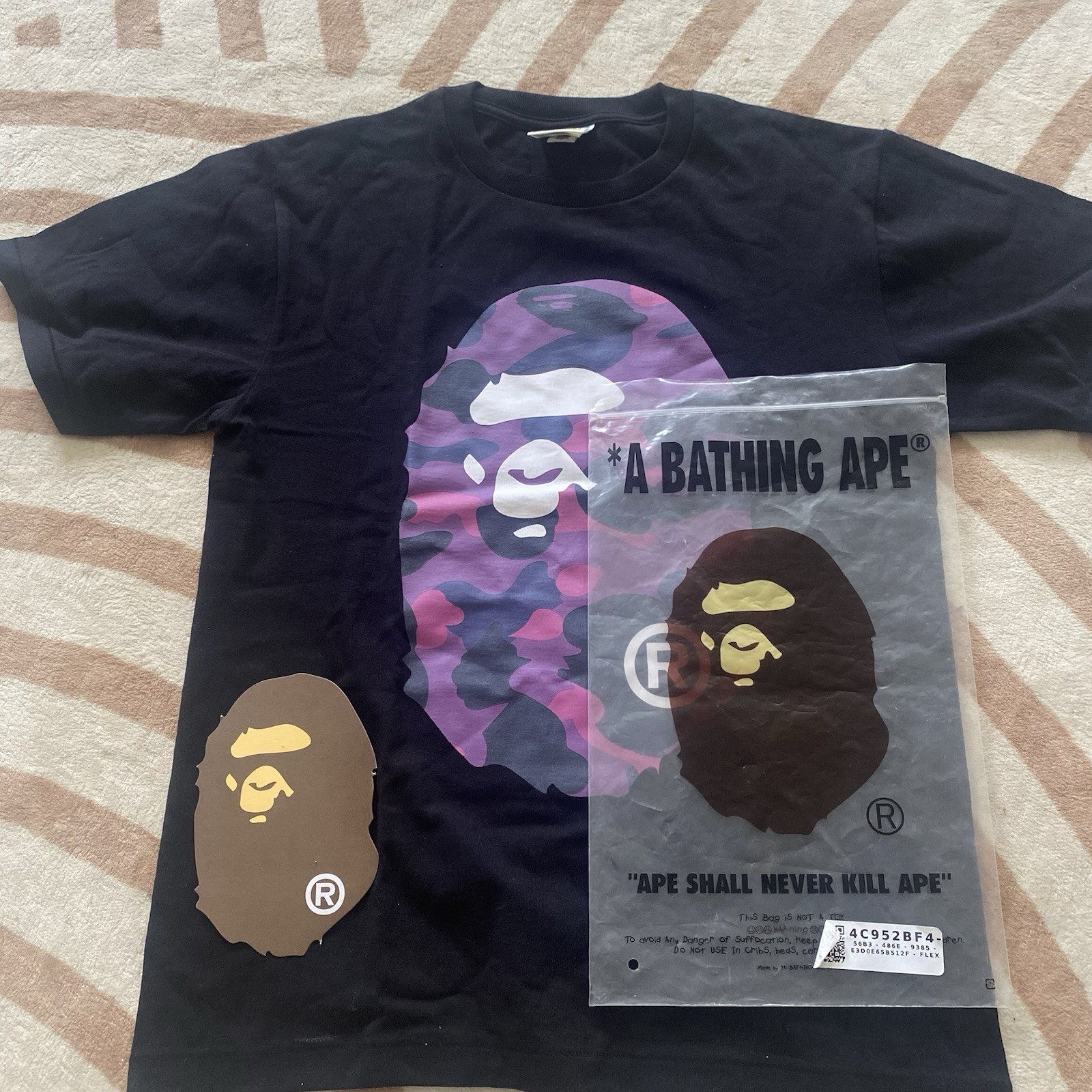 A Bathing Ape BAPE Men’s Black Camo Ape Head Logo Cotton T-Shirt M/L