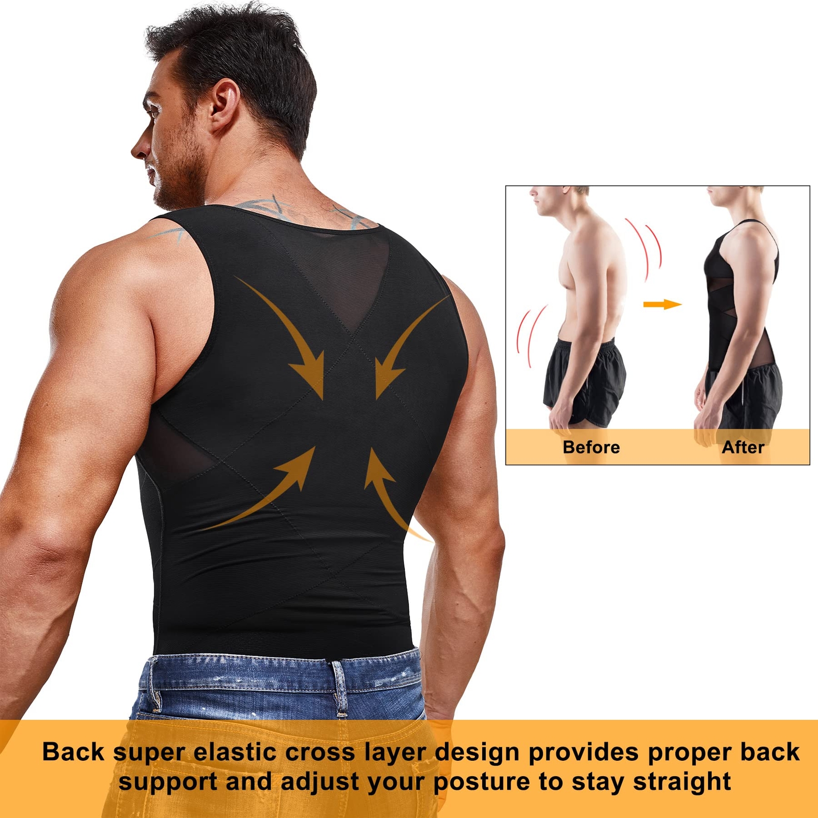 Men Abdomen Compression T-Shirt Slimming Body Shaper Posture Corrector Vest Tops