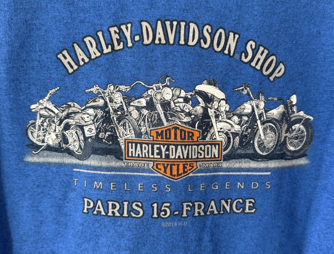 Harley Davidson Skull Motorcycles Blue T-shirt Paris 15 France Blue Medium VTG