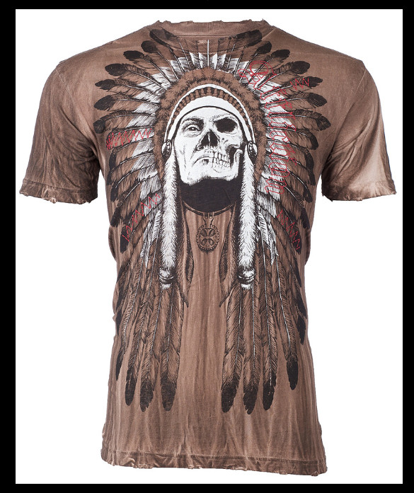 $58 AFFLICTION Brown River Wash TRIBE Short Sleeve Slim Fit Y2K T-shirt NWT