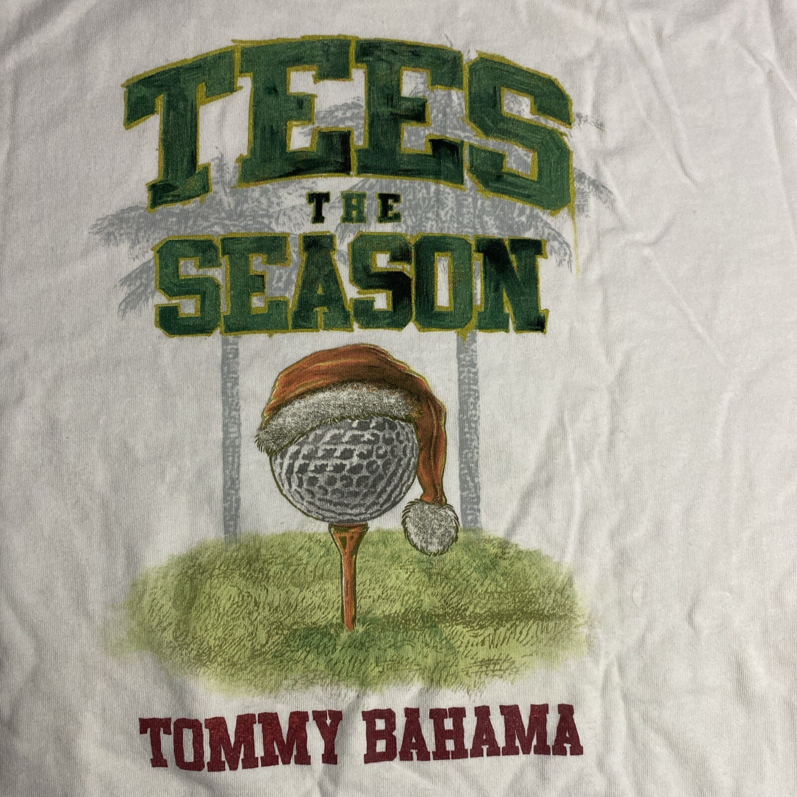 TOMMY BAHAMA T-Shirt Tees The Season Golf Santa Palm Trees Men’s XL White EUC