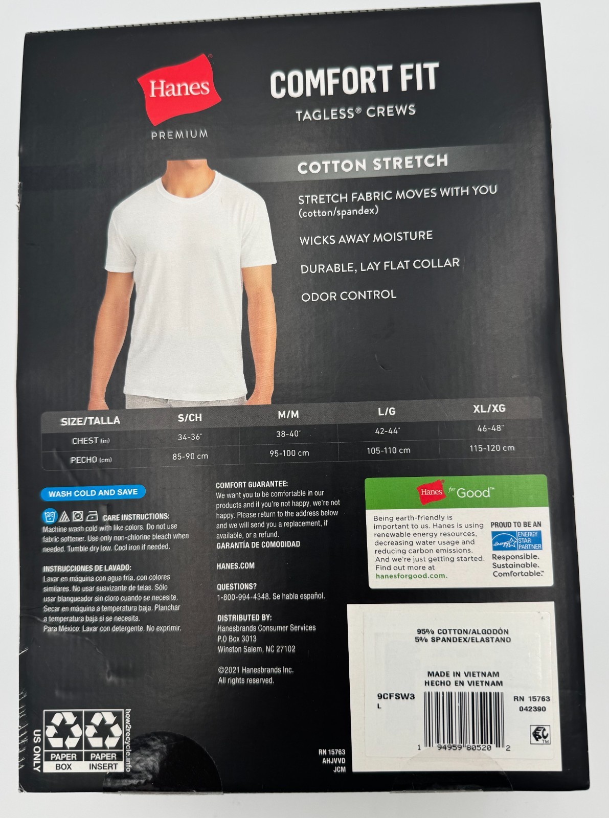 Hanes Premium Mens Crew T-Shirts Size L White Comfort Fit 3-Pack NWT