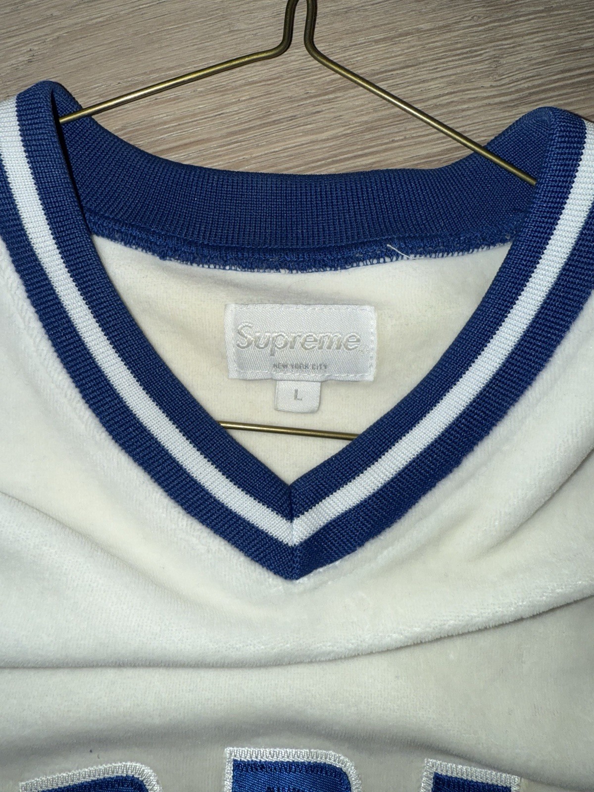 Supreme Velour Arched Embroidered Logo V Neck Baseball Top Size L, nice!!