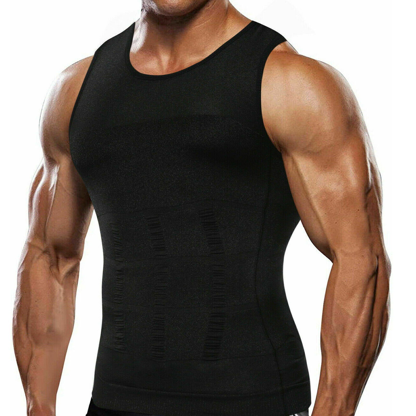 Men’s Compression Shirt Slimming Body Shaper Vest Tummy Control Shapewear Top US