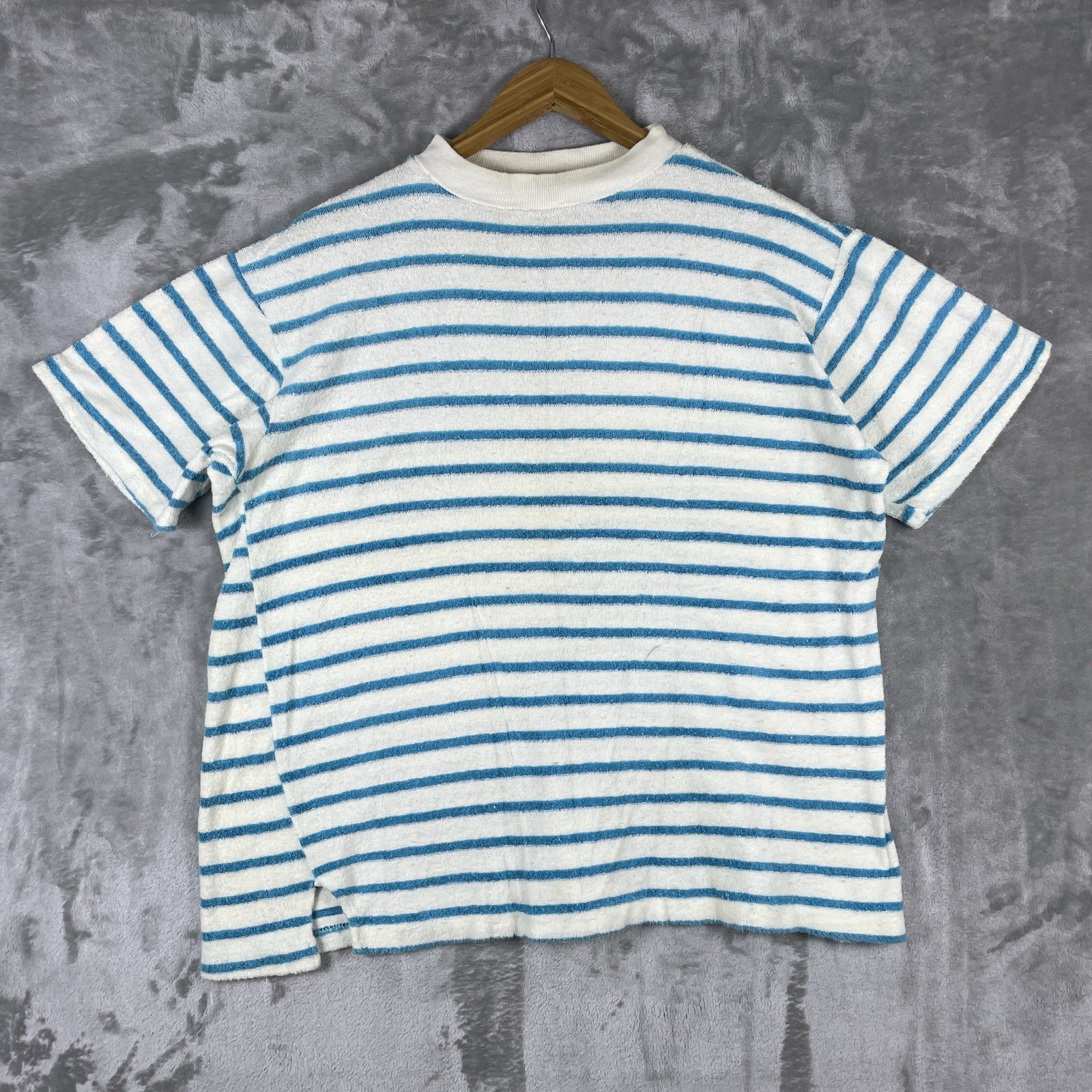 Vintage 60s Cotton Terry Towel Cloth Tshirt Mens Large Striped 50s Sportswear