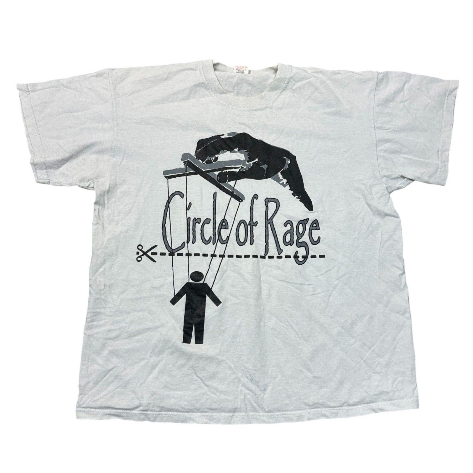 Circle of Rage T-Shirt Graphic Print Crew Neck Short Sleeve White Mens XL