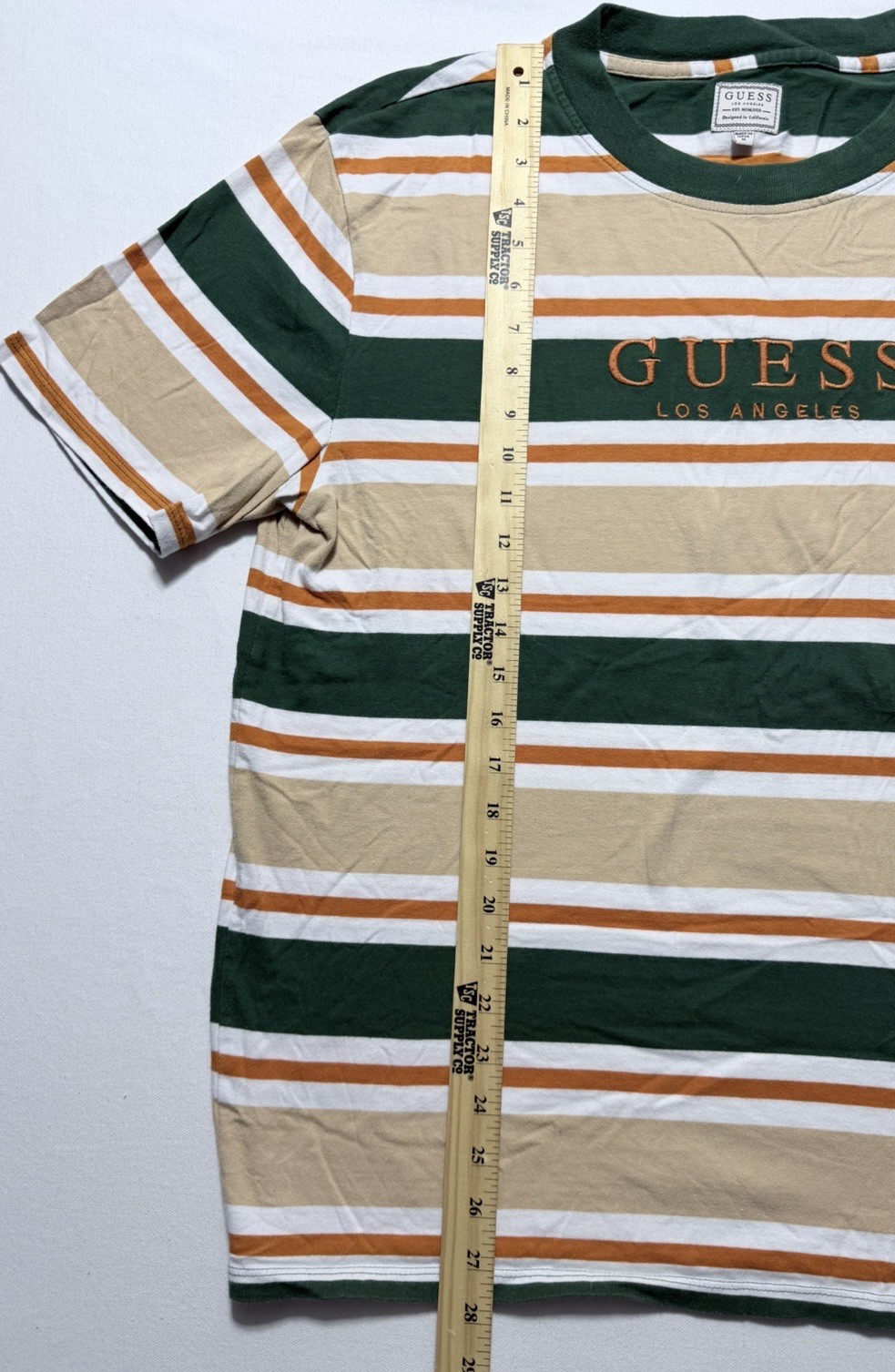 Guess Los Angeles Striped T Shirt Mens Size M Made in India VTG Green Orange Y2K
