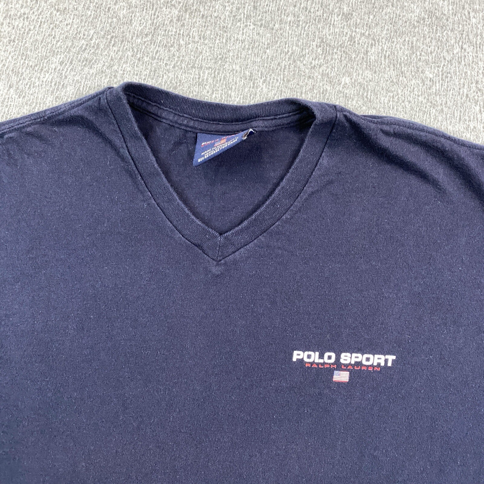 Polo Sport Ralph Lauren Shirt Mens Large V-Neck Cotton Navy Blue Preppy Casual