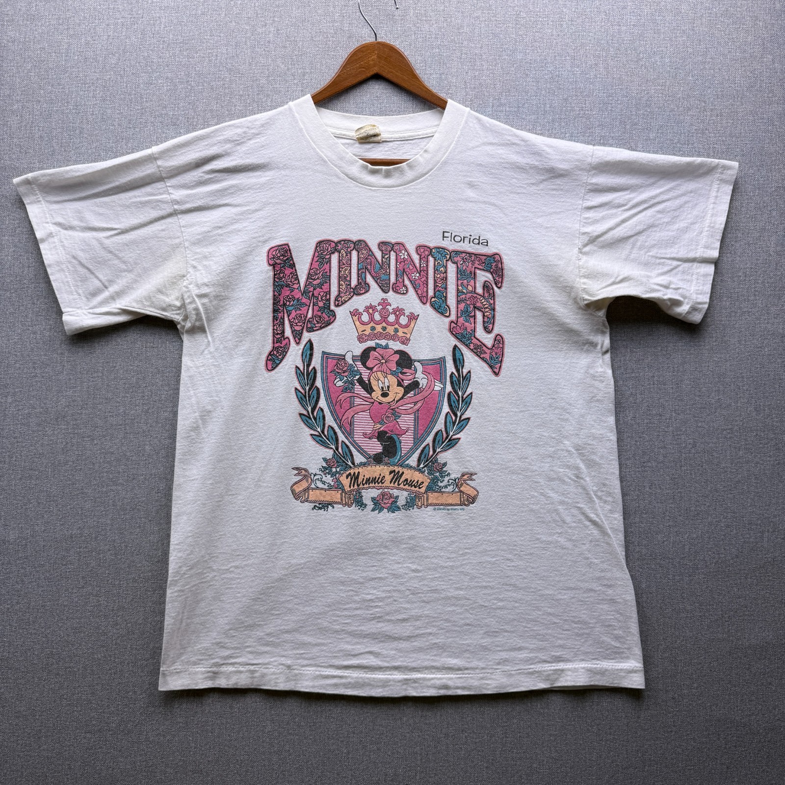 Vtg Disney Minnie Mouse Florida Graphic Mens L T Shirt Paisley Floral Dance 80s