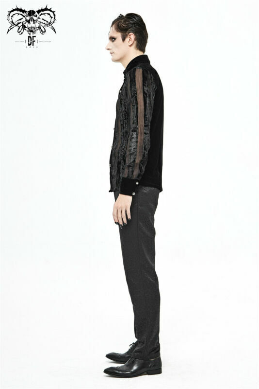 Gothic Punk Irregular Striped Velvet Pleated Tops Basic Style Slim Men Shirts