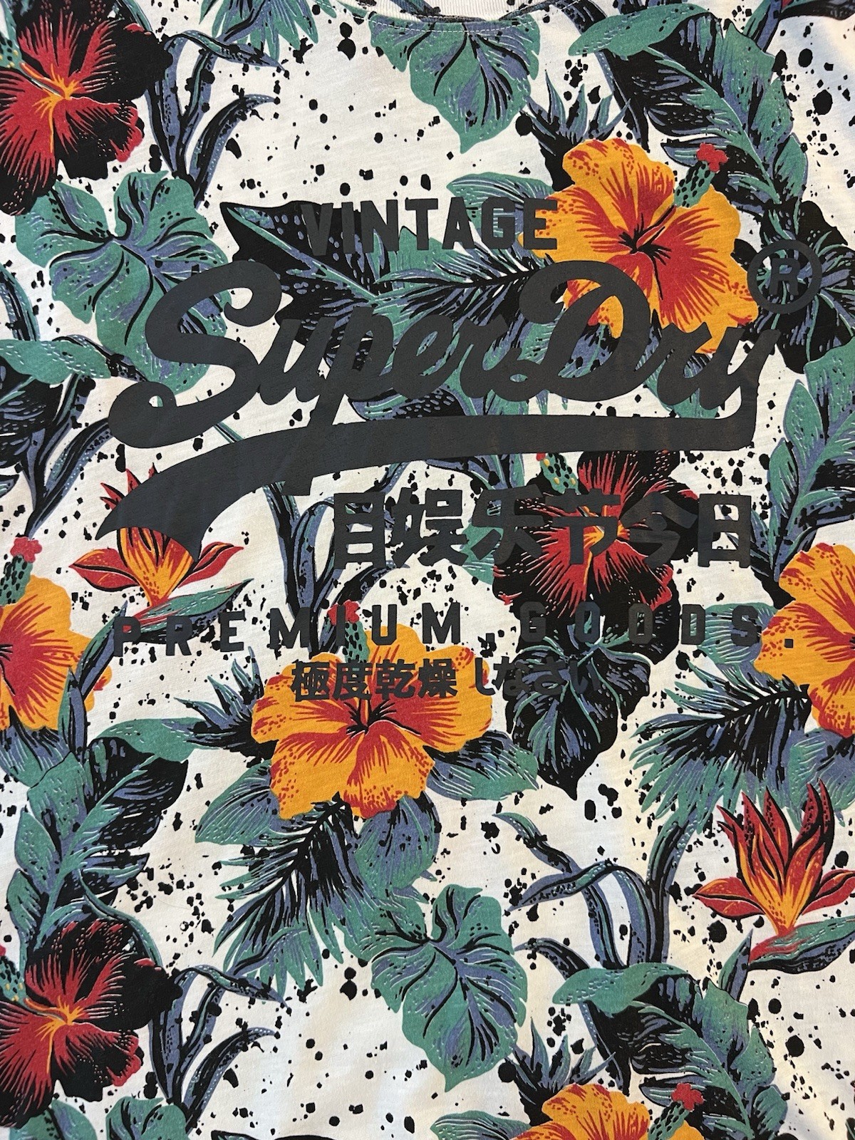 SuperDry Tropical Floral Graphic T Shirt- MED.-Hawaiian Summer Beach Casual Tee