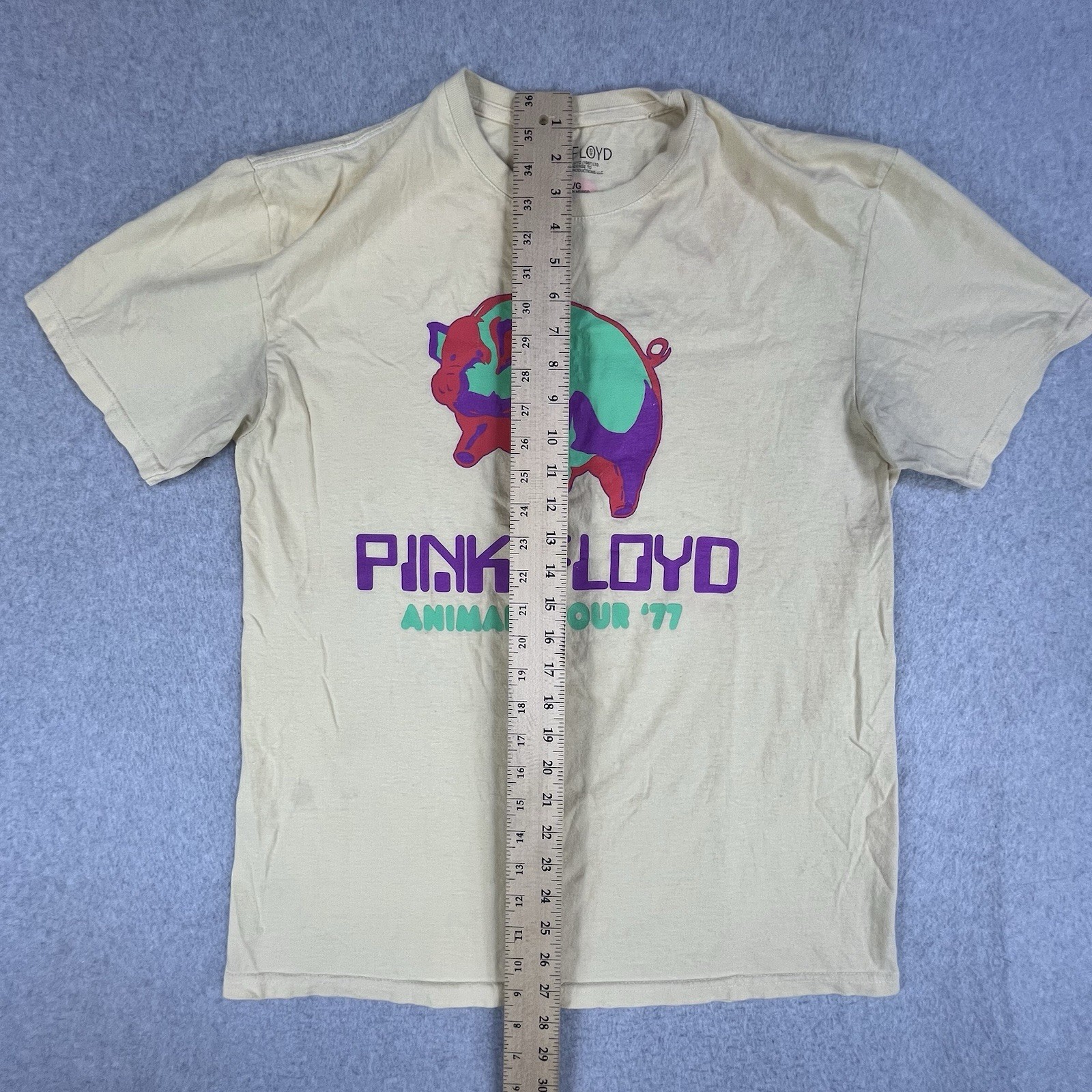Pink Floyd Animals Tour ’77 Mens Large Yellow Band Rock Concert Classic Reprint