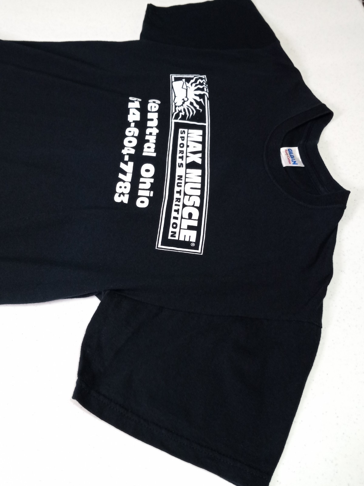 Vintage Max Muscle T-Shirt Mens Large Bodybuilding Gym Supplement Double-Sided