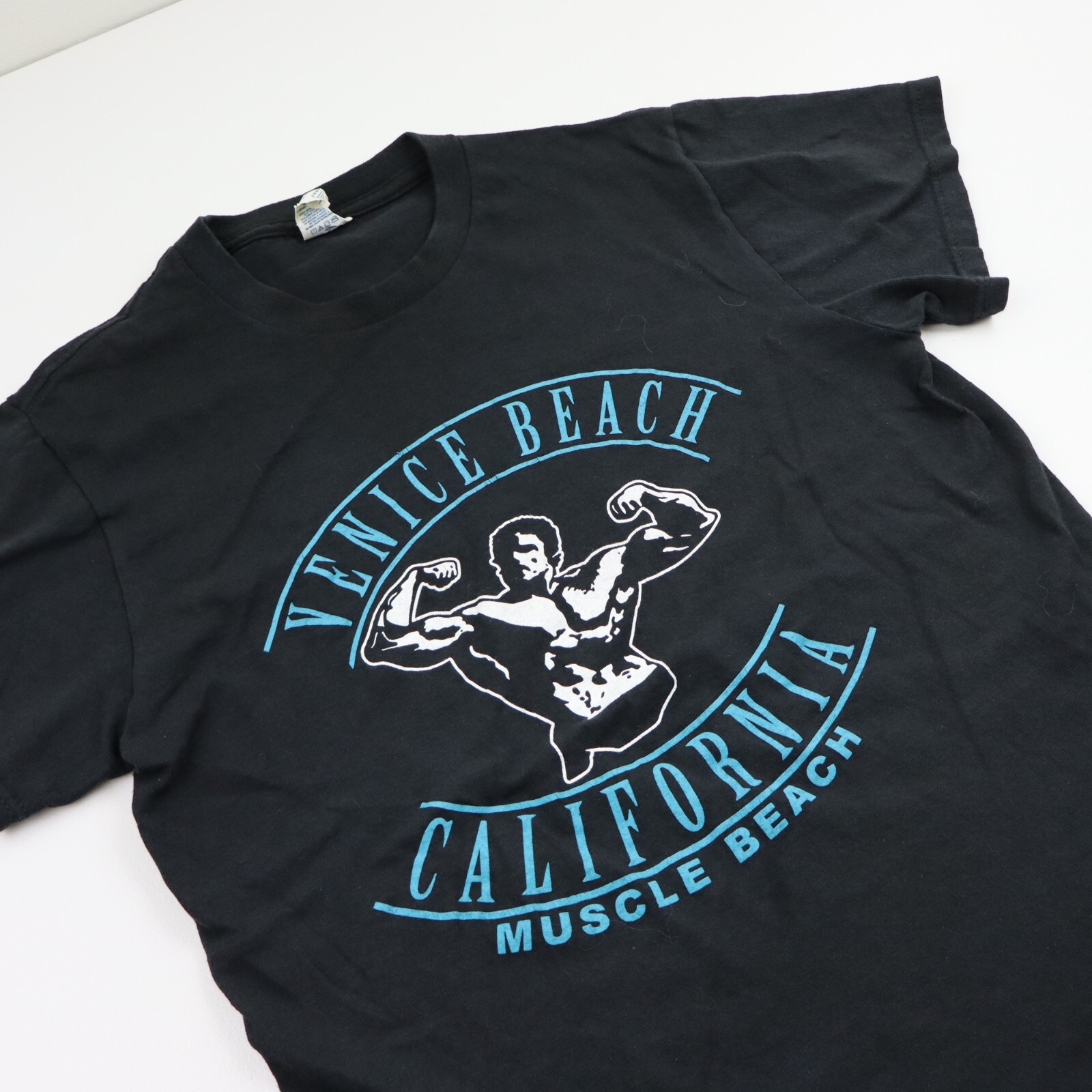 Vtg Venice Beach California Muscle Beach Bodybuilder T-Shirt Mens S Black Gym