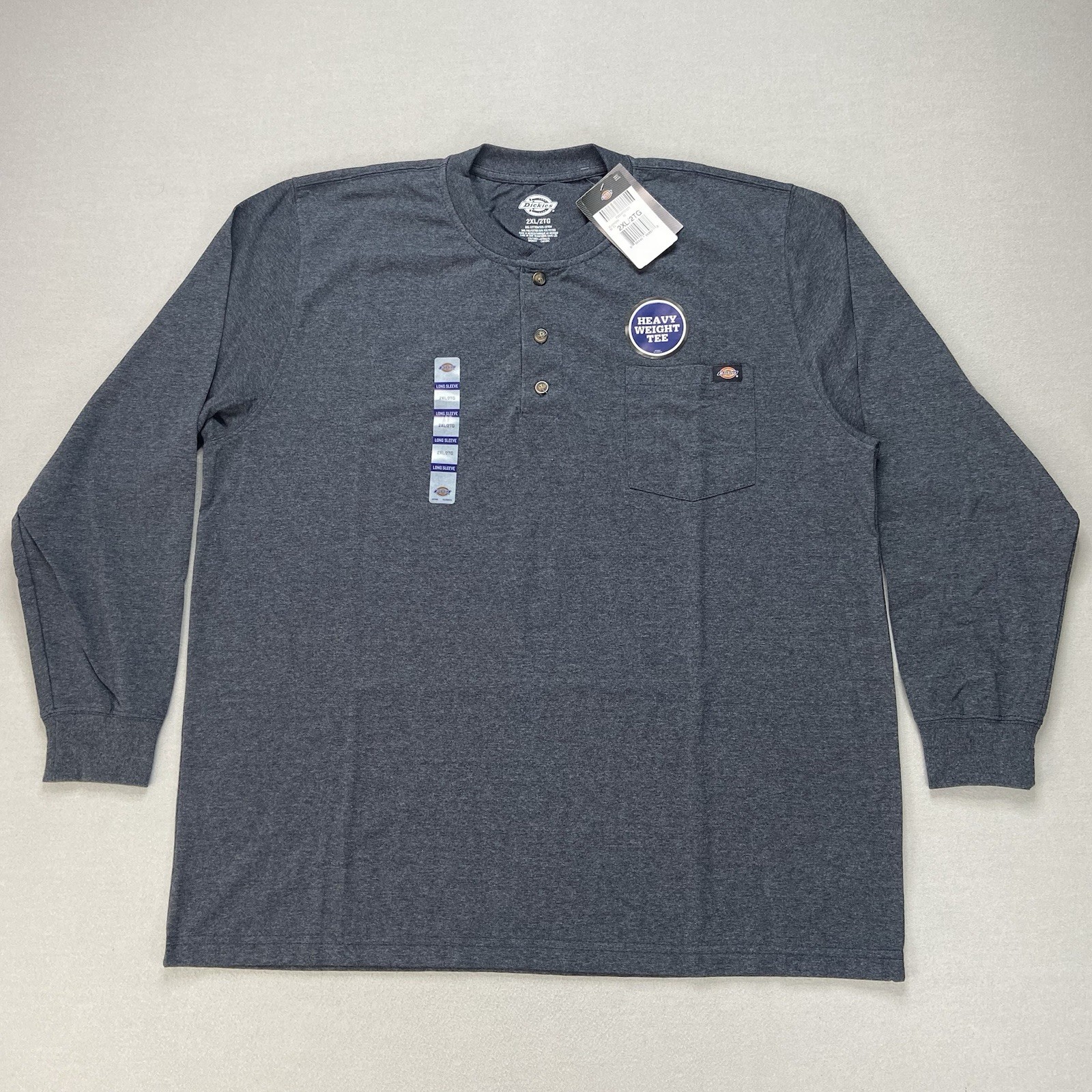 Dickies Long Sleeve Heather Heavyweight Henley Shirt Navy Heather Mens Size 2XL