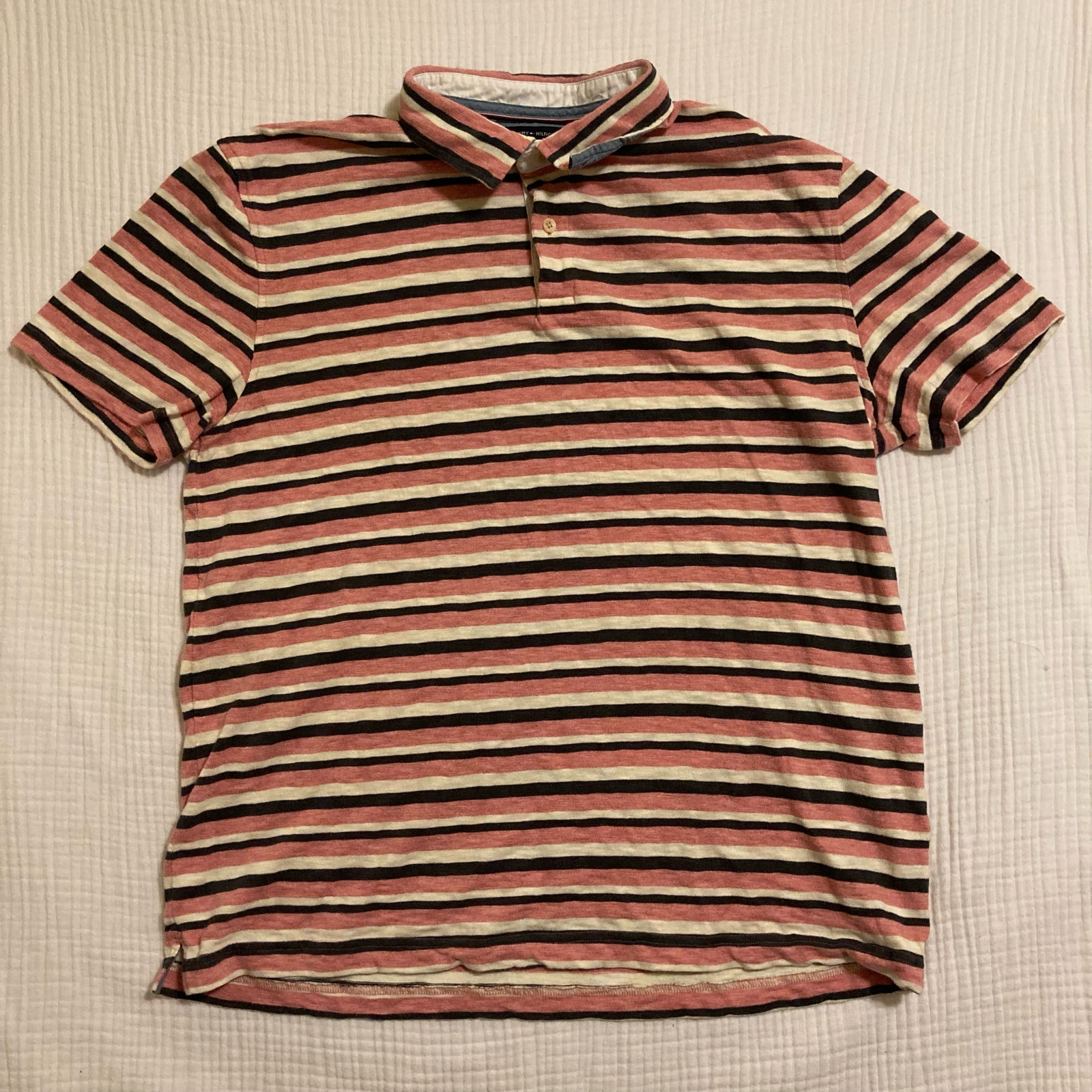 Men’s Tommy Hilfiger Short Sleeve Polo shirt XL Custom Fit Pink/Blue Striped