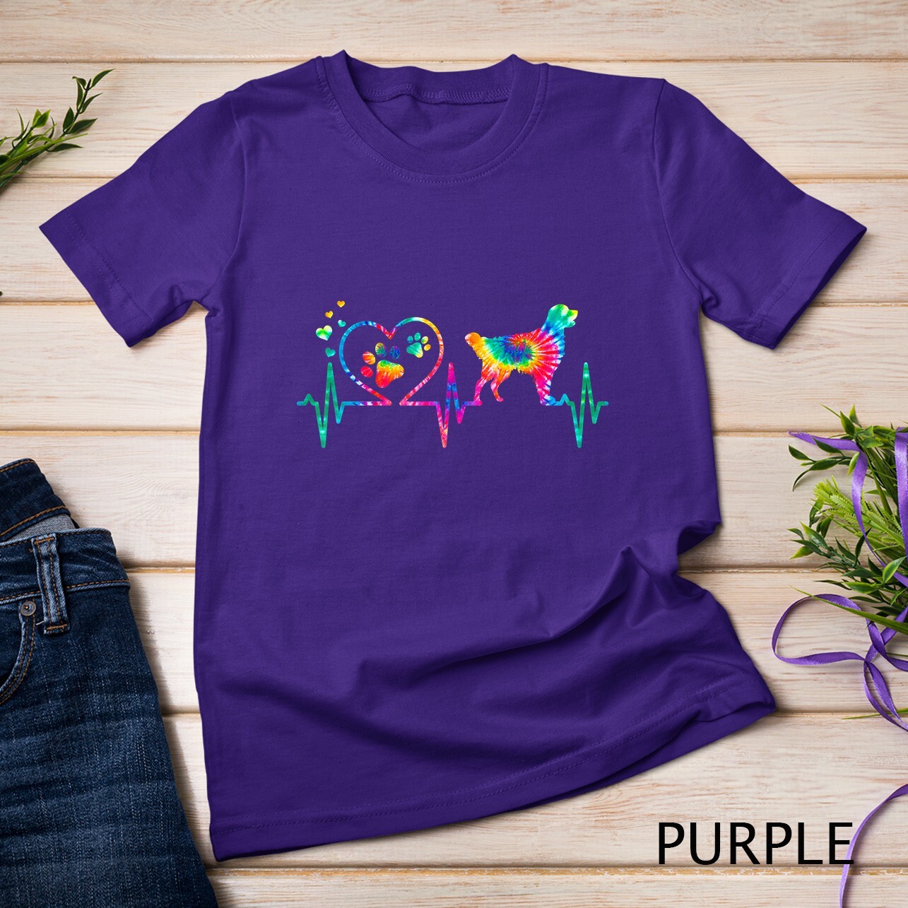Golden Retriever Mom Dad Heartbeat Tie Dye Dog Gift T-Shirt Unisex T-shirt