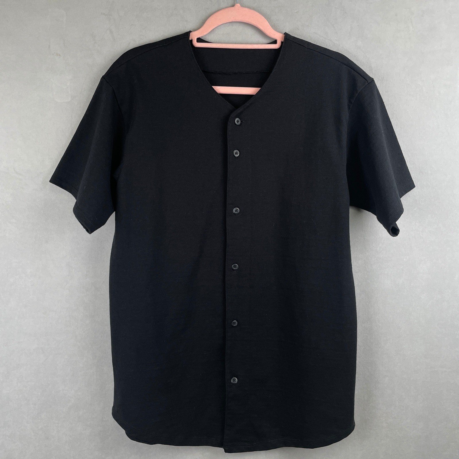 American Apparel Black Baseball Jersey Shirt S/S Button Heavyweight V-Neck USA M
