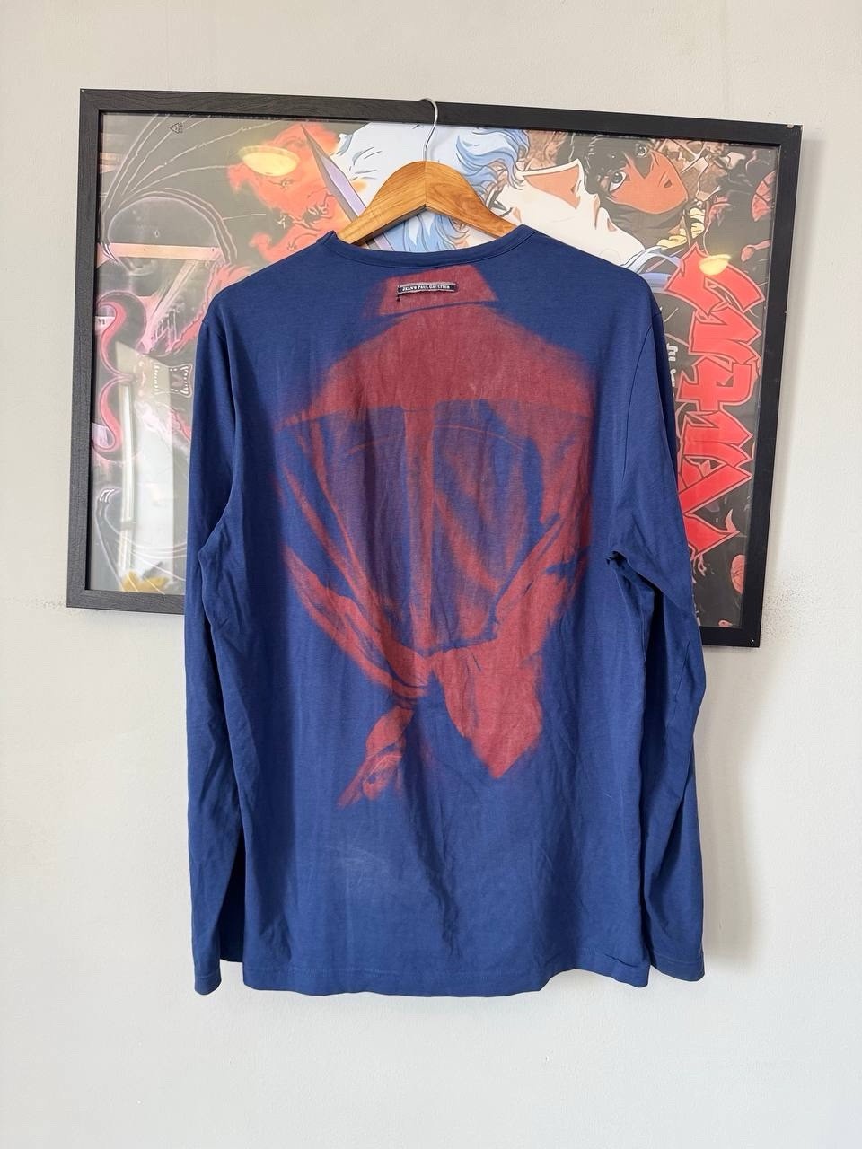 Jean Paul Gaultier Vintage Printed Long Sleeve T-Shirt Blue Red Archival XL JPG