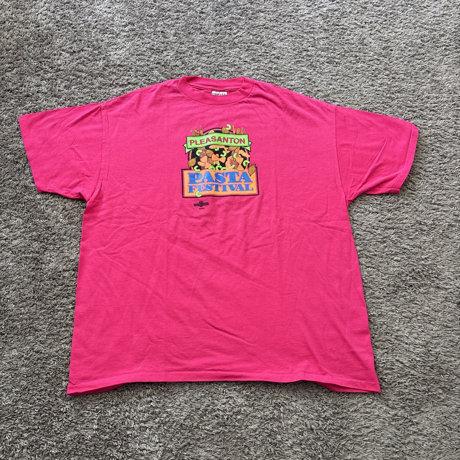 Vintage Pleasanton Pasta Festival T Tee shirt 80s Single Stitch Pink XXL