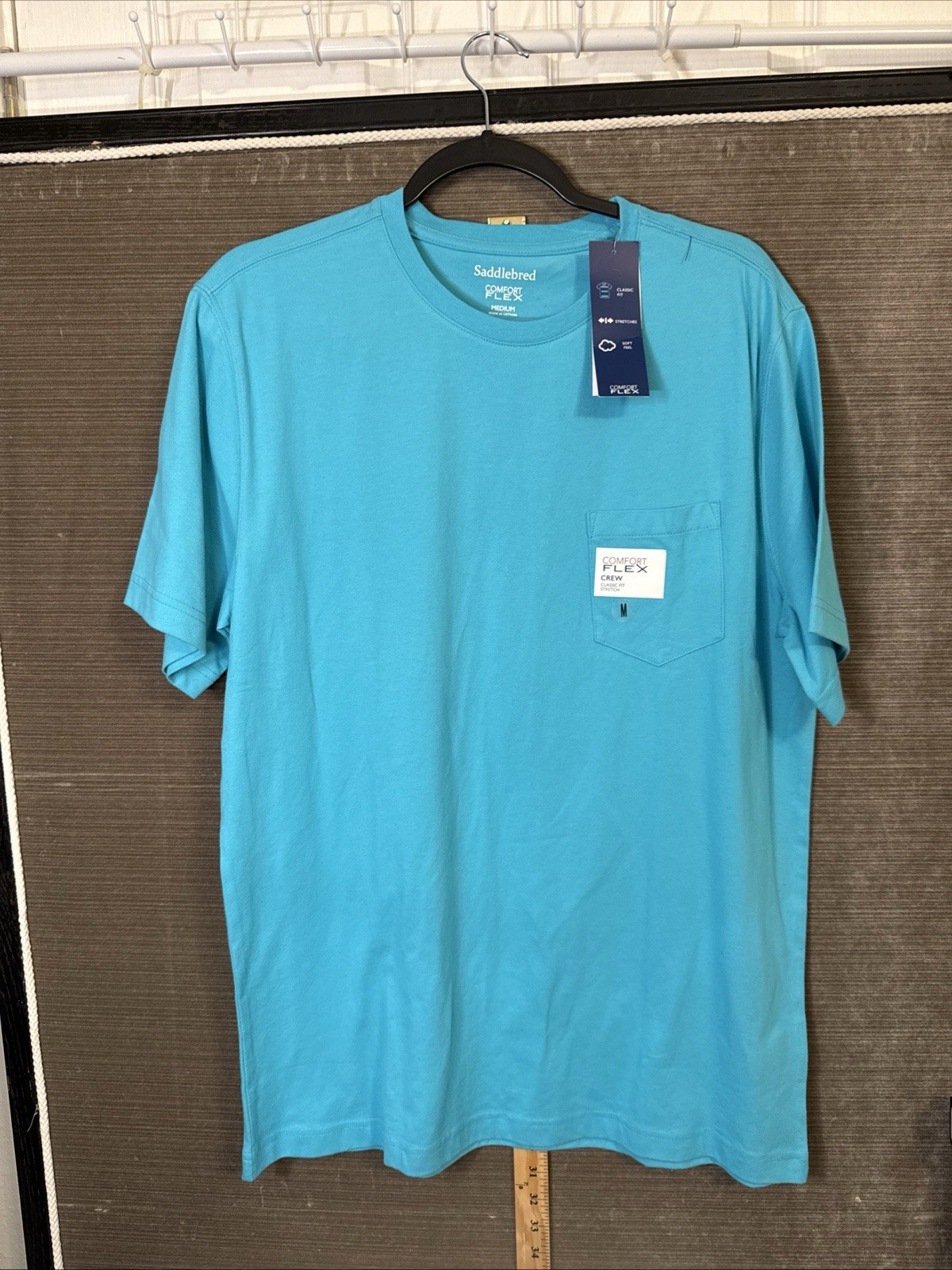Saddlebred Comfort Flex Men’s Ss Teal Blue Crew Tee Shirt w/Pocket NWT Medium