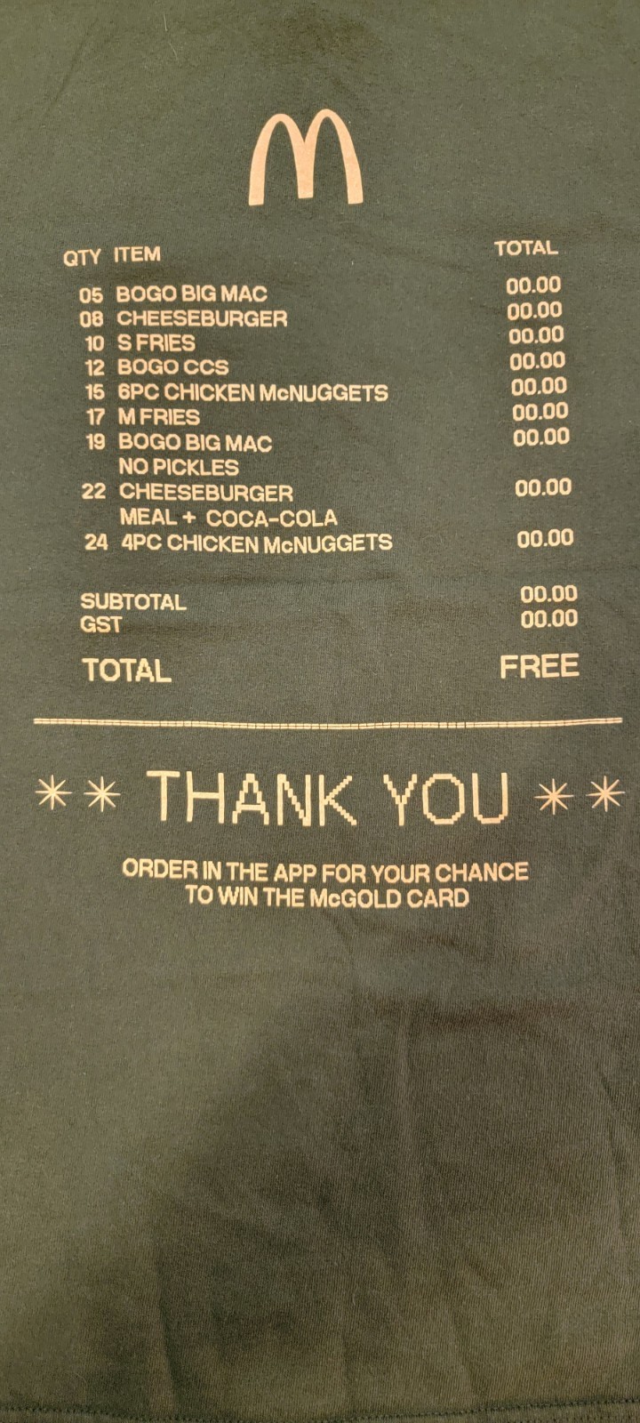 Men’s T Shirt McDonald’s McGold Card Receipt Thank You Employee Size L