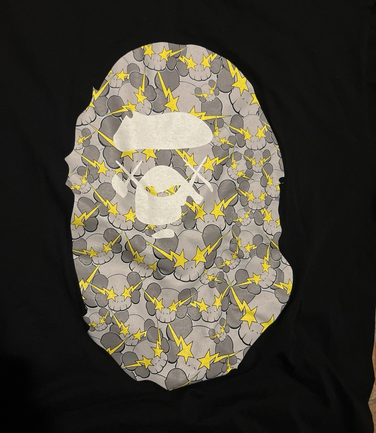 A Bathing Ape BAPE x KAWS Black Logo Graphic Cotton Knit T-Shirt Crew Neck XTRA