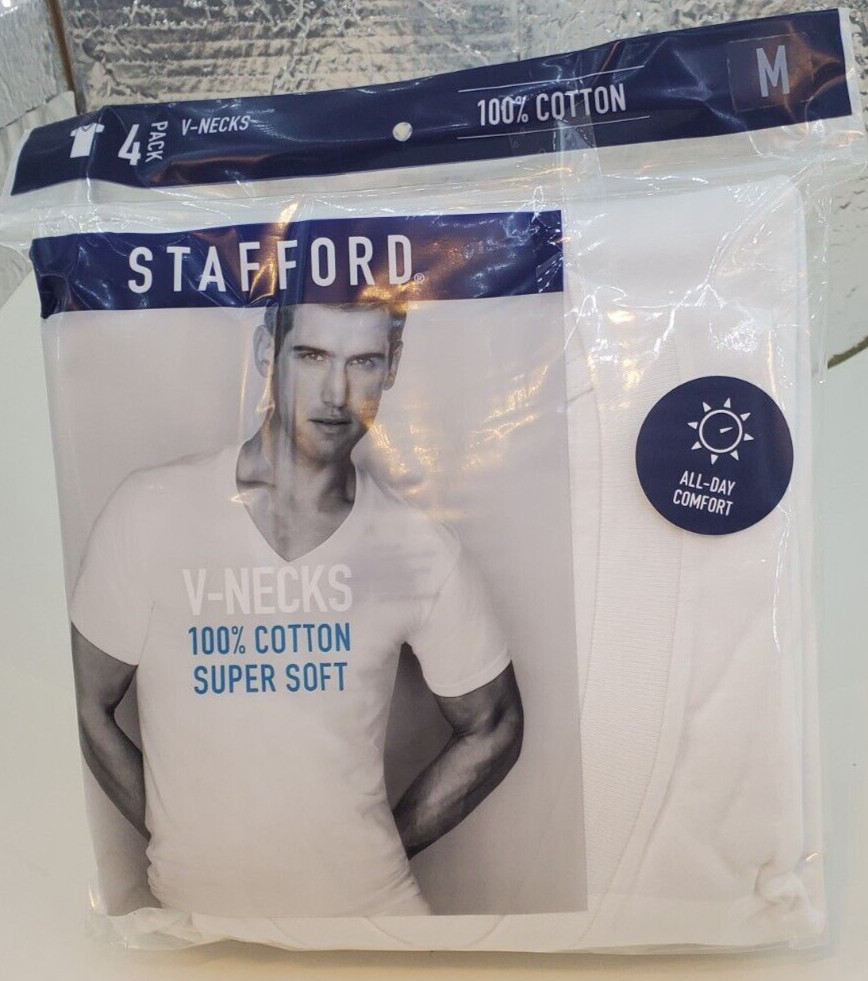 Stafford T Shirts Super Soft 100% Cotton V Necks Medium 4-Pack