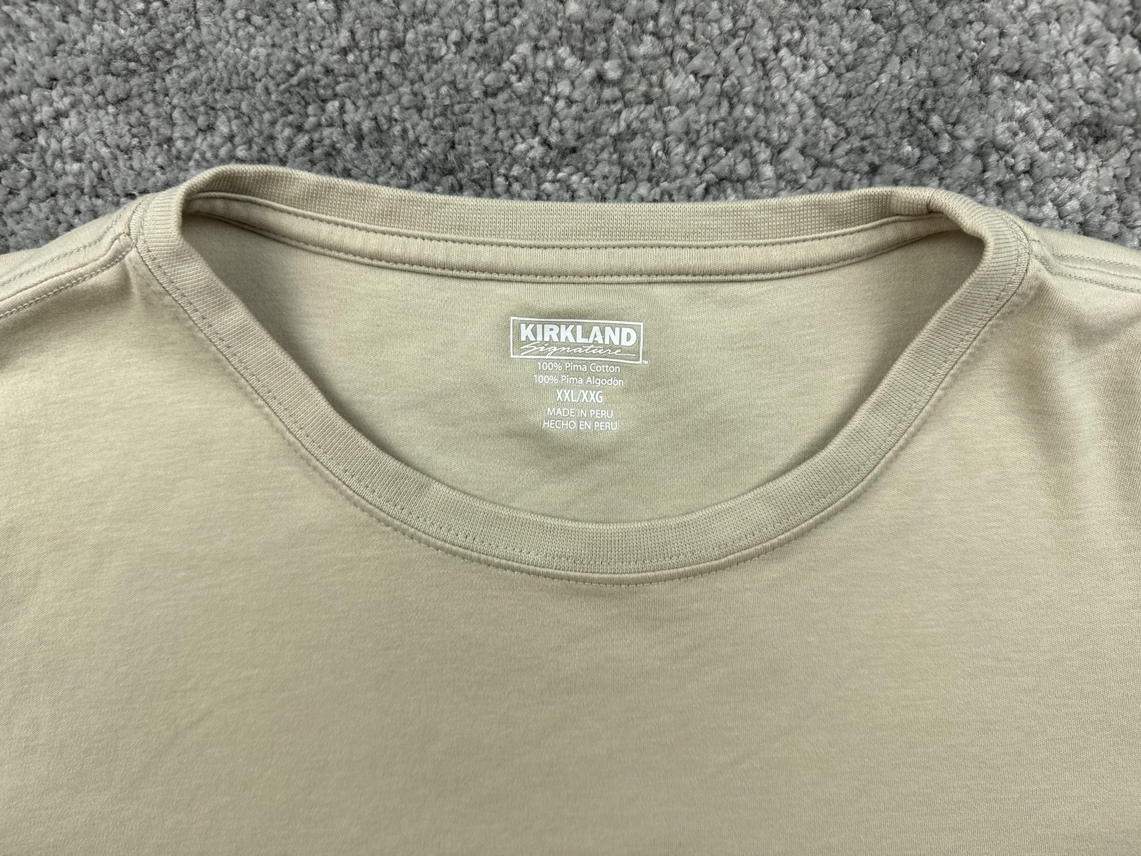 Kirkland Signature Shirt Mens 2XL Beige Pima Cotton Crew Neck Tagless Basic