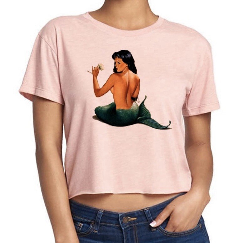 La Sirena Crop Top Vintage Graphic Design T-shirt