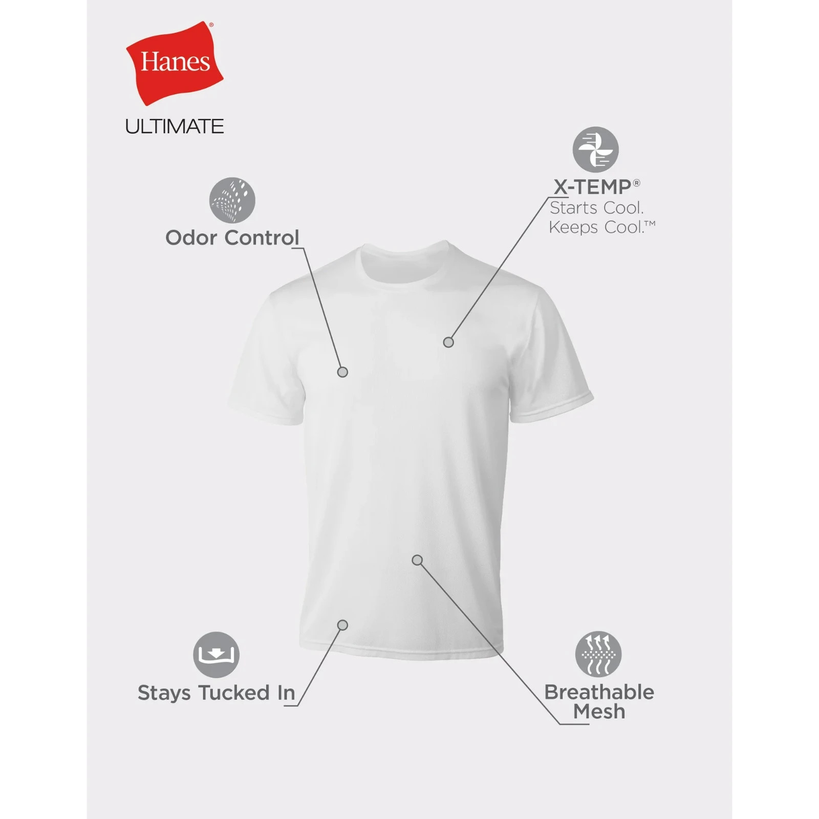 Hanes® Ultimate®Men’s 4-Pack X-Temp BREATHABLE Mesh Crew-neck Tee “TAGLESS® “