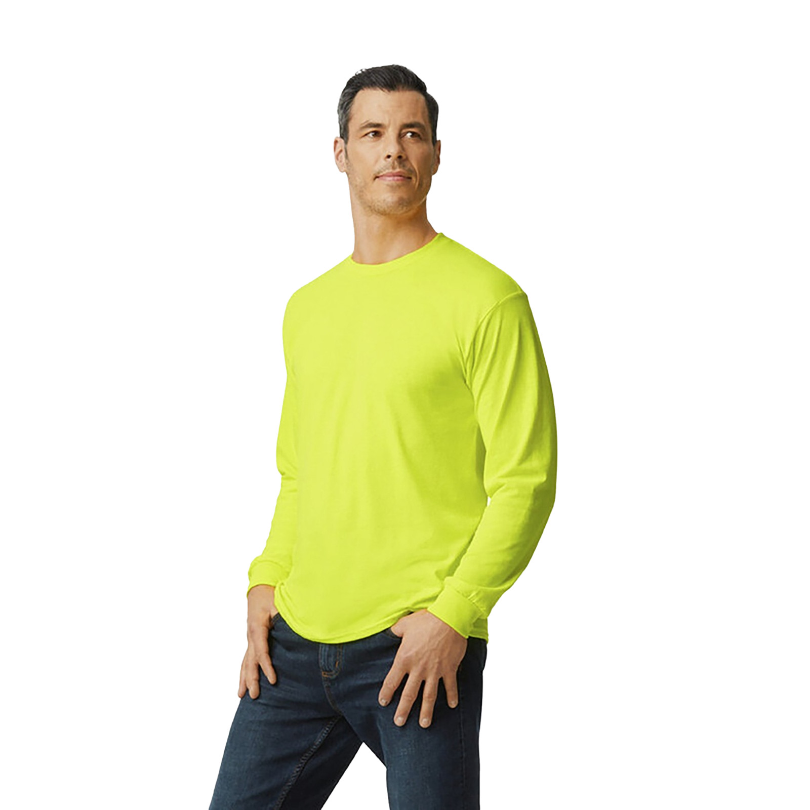 Gildan Safety Green & Orange Mens Tee Crewneck Long Sleeve T-Shirt S-3XL – 5400