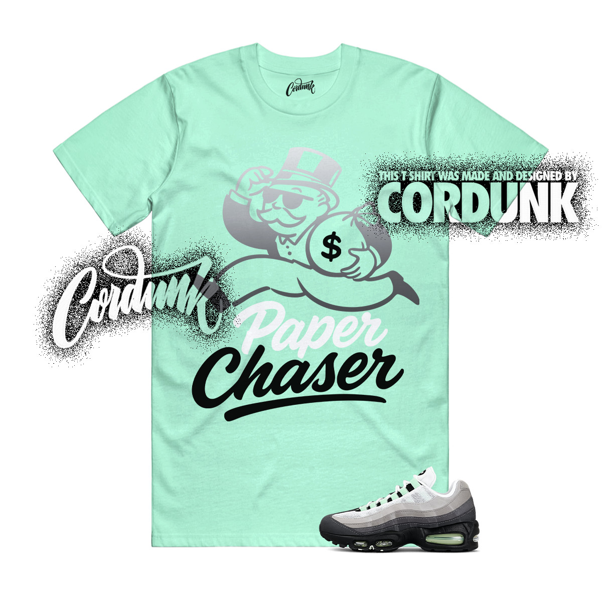 Air Max 95 Fresh Mint Big Bubble Green Foam Grey OG T Shirt Match PAPER