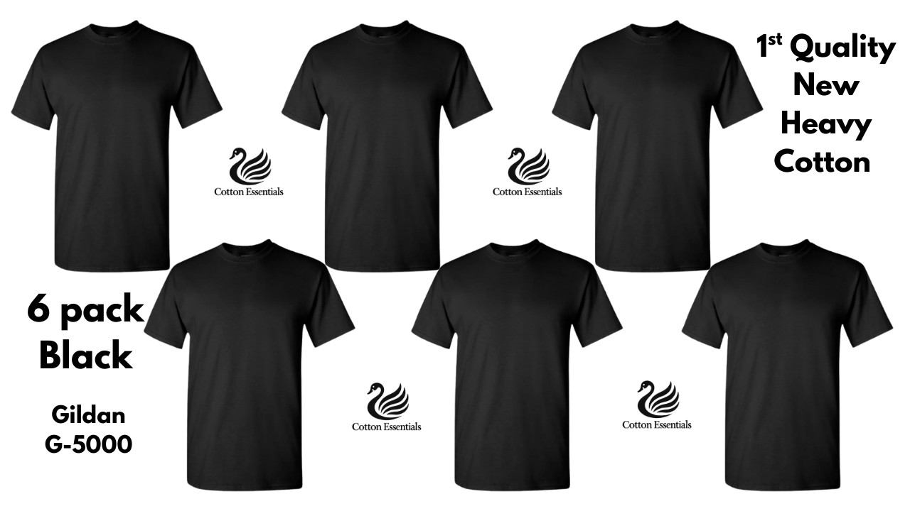 Gildan (6-pack) Black Solid Ultra Cotton Short Sleeve Blank Tee T-Shirt S-XXL