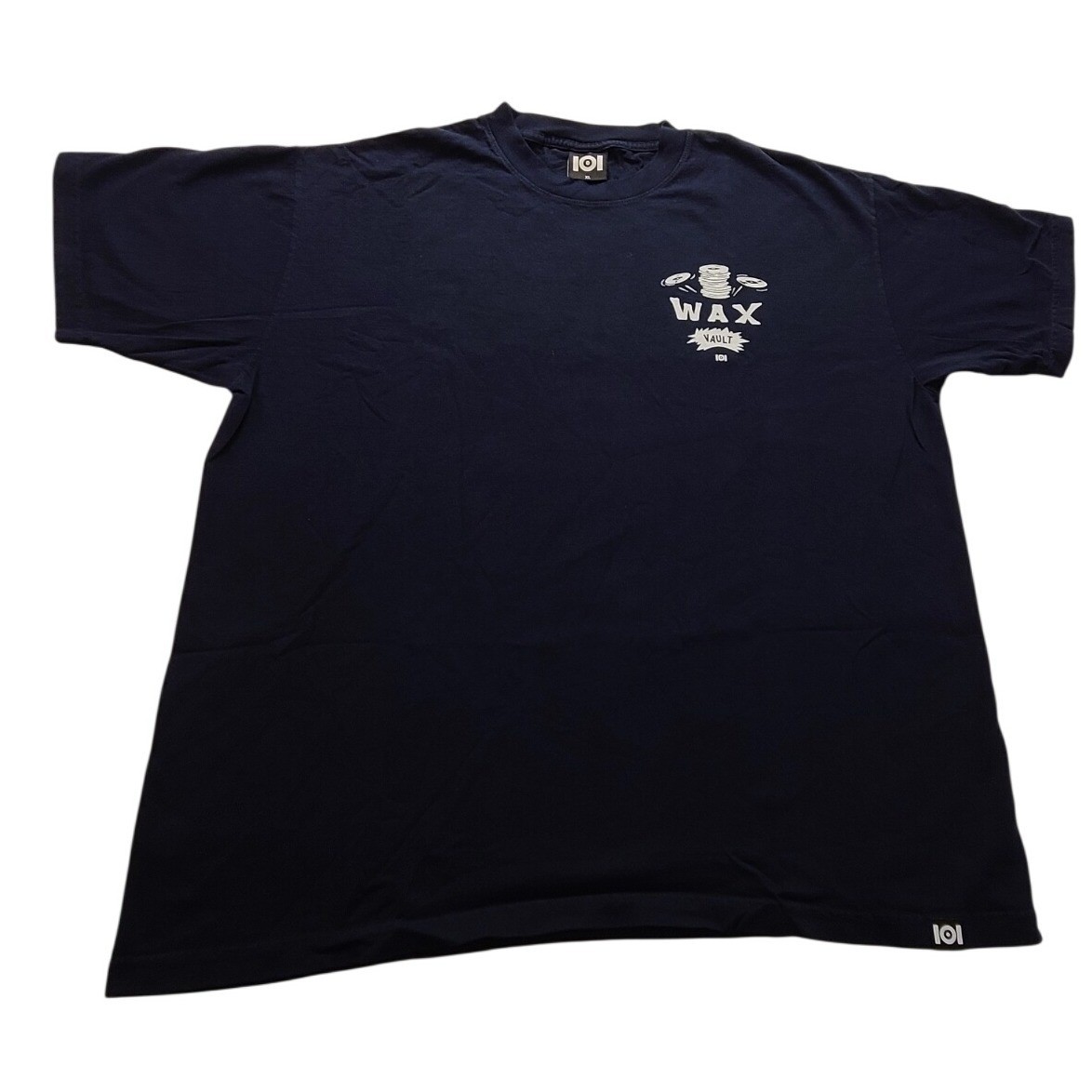 101 Wax Vault Graphic T-Shirt Men’s XL Navy Blue Vinyl Record Music Tee Cotton