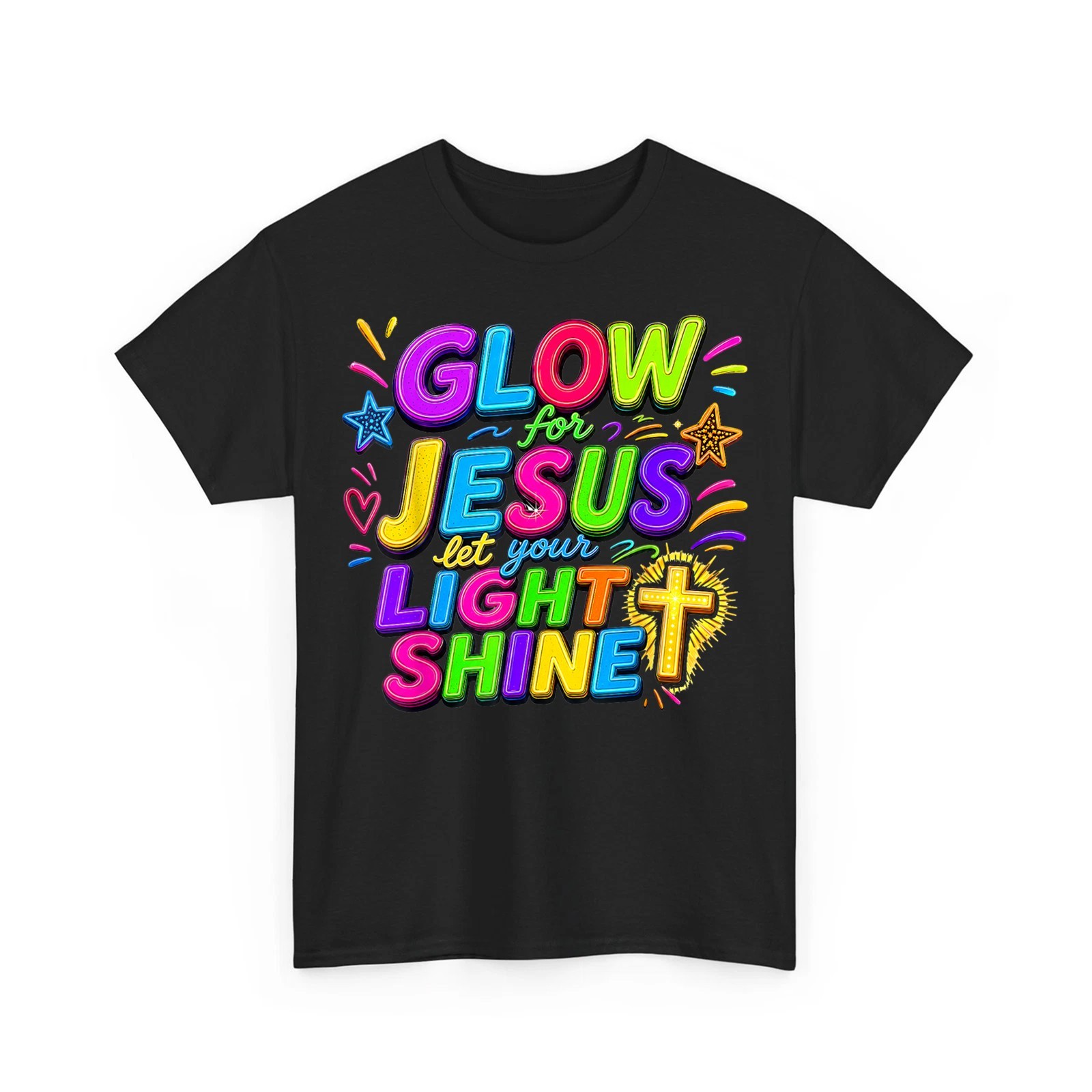 Glow for Jesus Let Your Light Shine Christian Faith Cross Unisex T-Shirt
