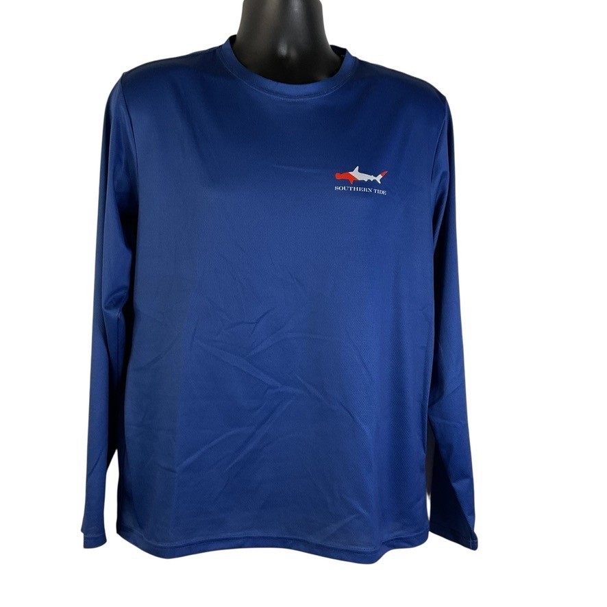 Southern Tide Shirt Size Med Blue Tee Long Sleeve Shirt 100% Recycled Polyester