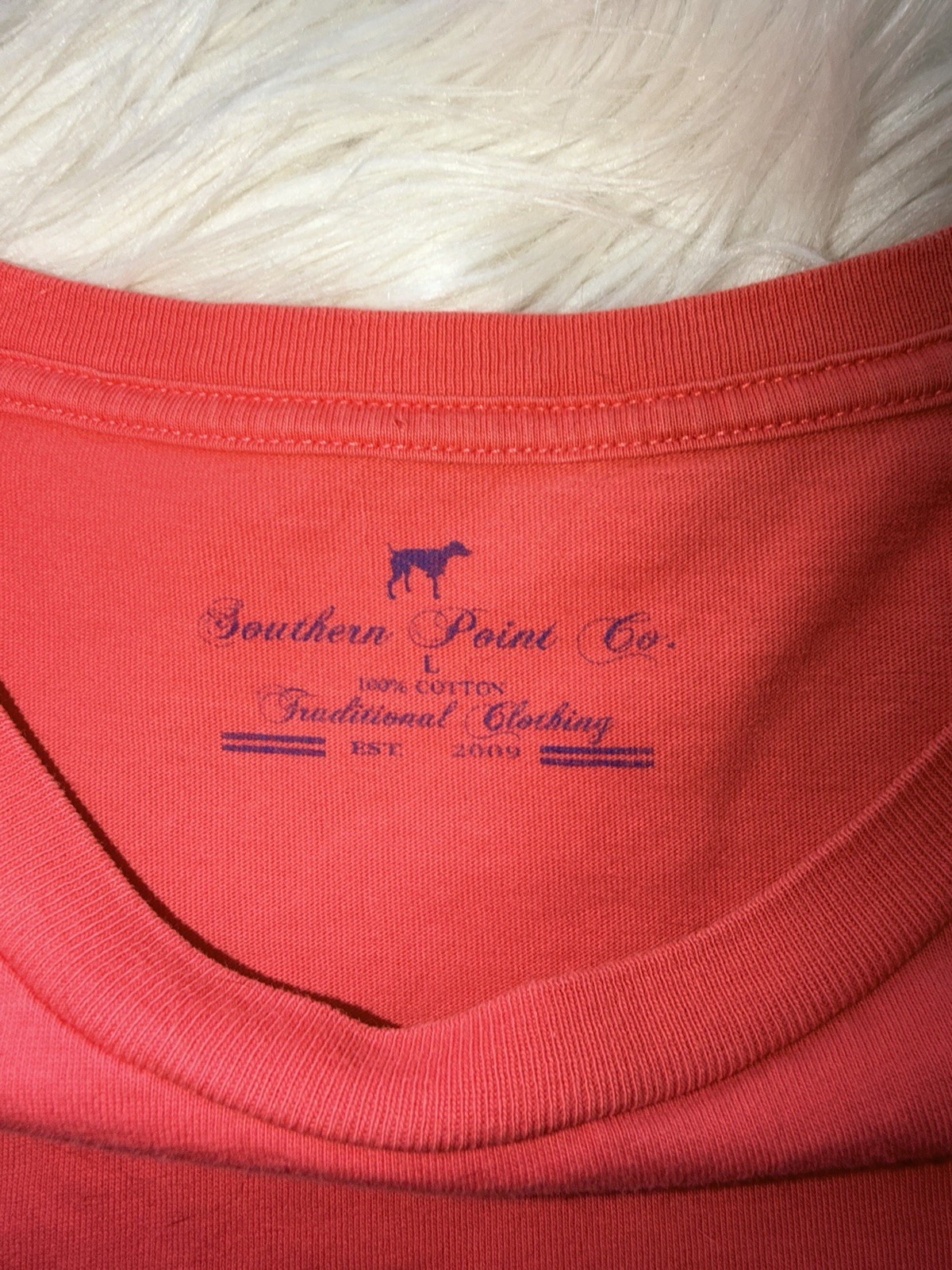 Southern Point Co Men’s L Salmon Logo Pocket Tshirt 100% Cotton Preppy