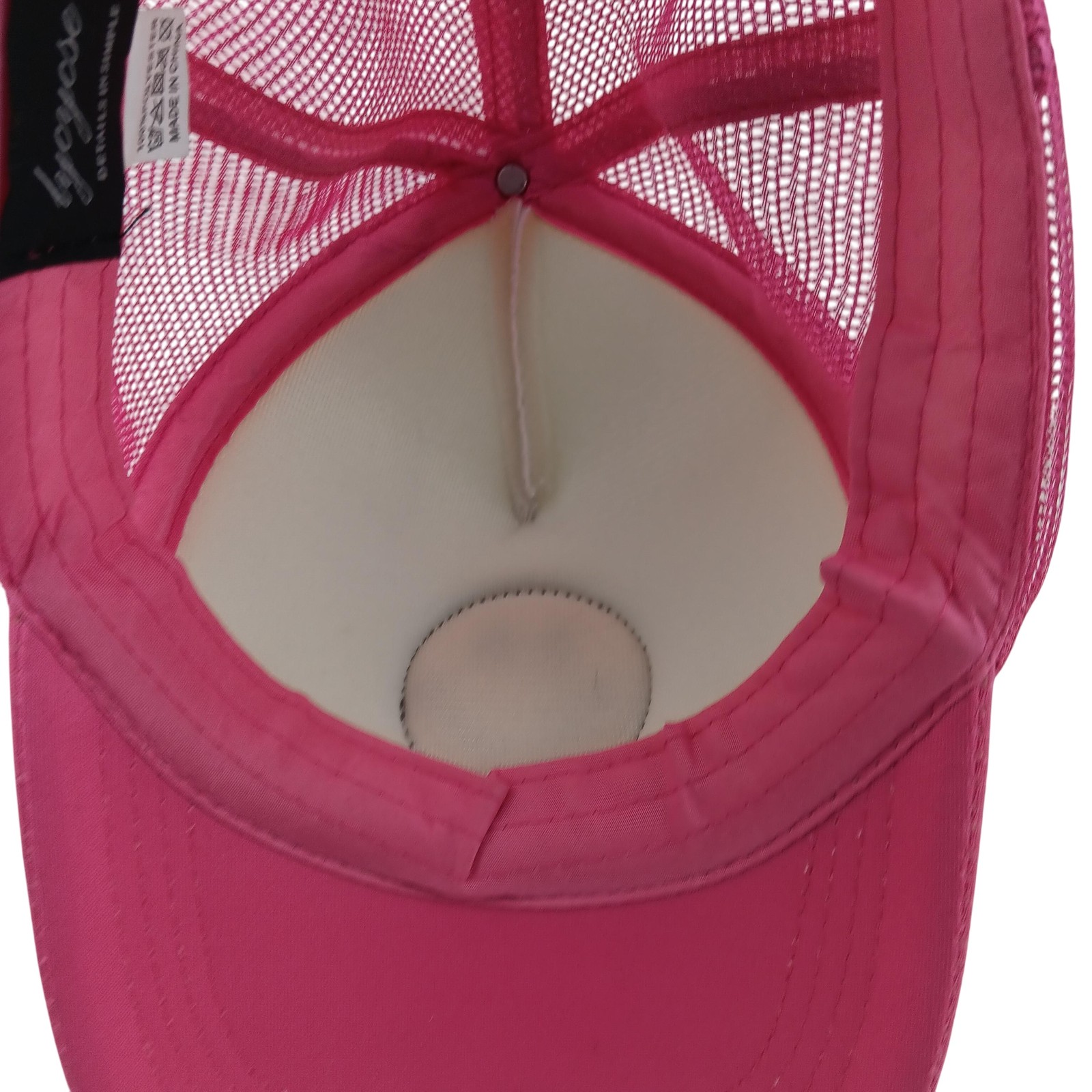 Smiley Face Hat Cap Snap Back Pink White Mesh Trucker Embroidered Patch Mens Fun