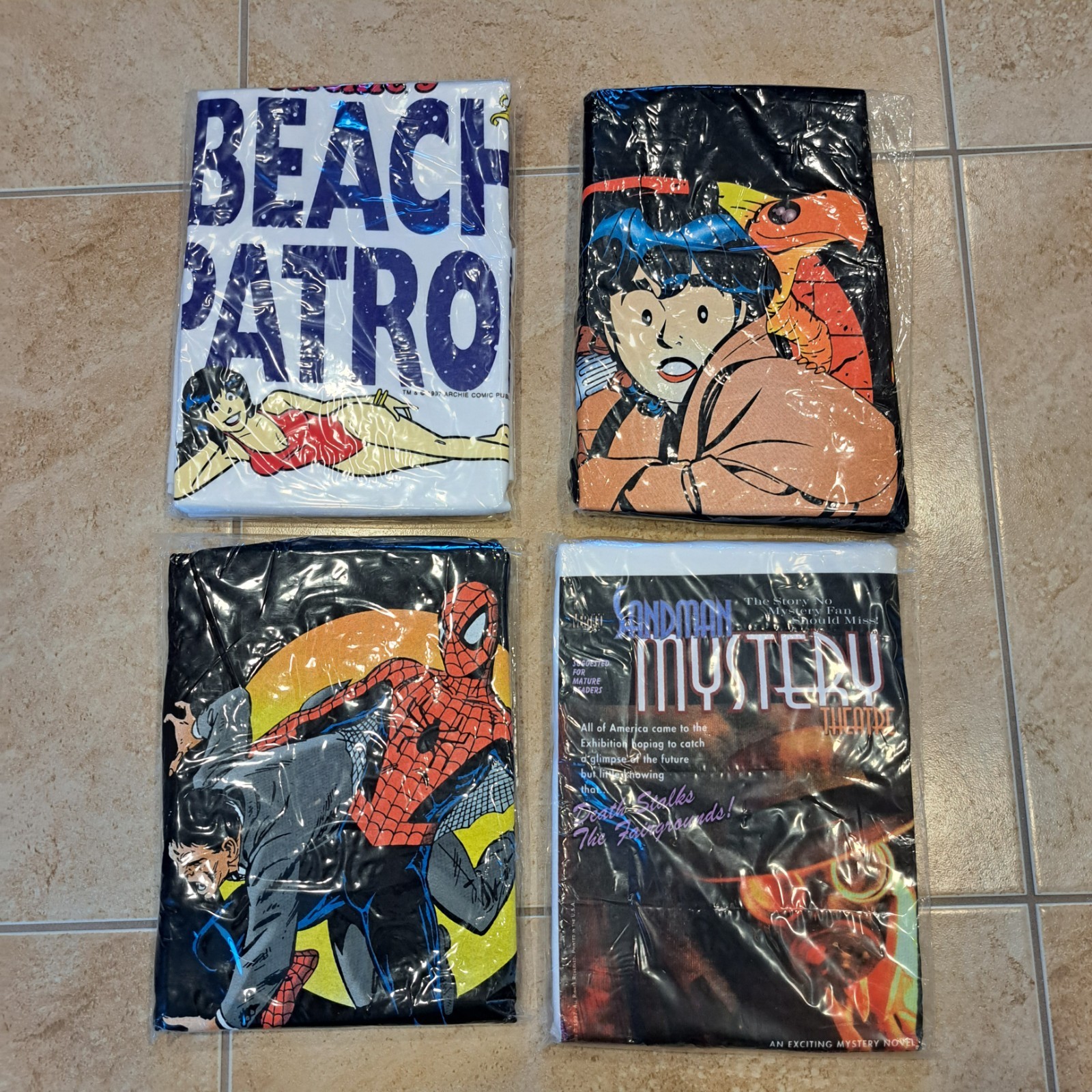 Lot Of 4 Comic T-shirt 1990s OG Spiderman Sandmen mistery And More XL & L