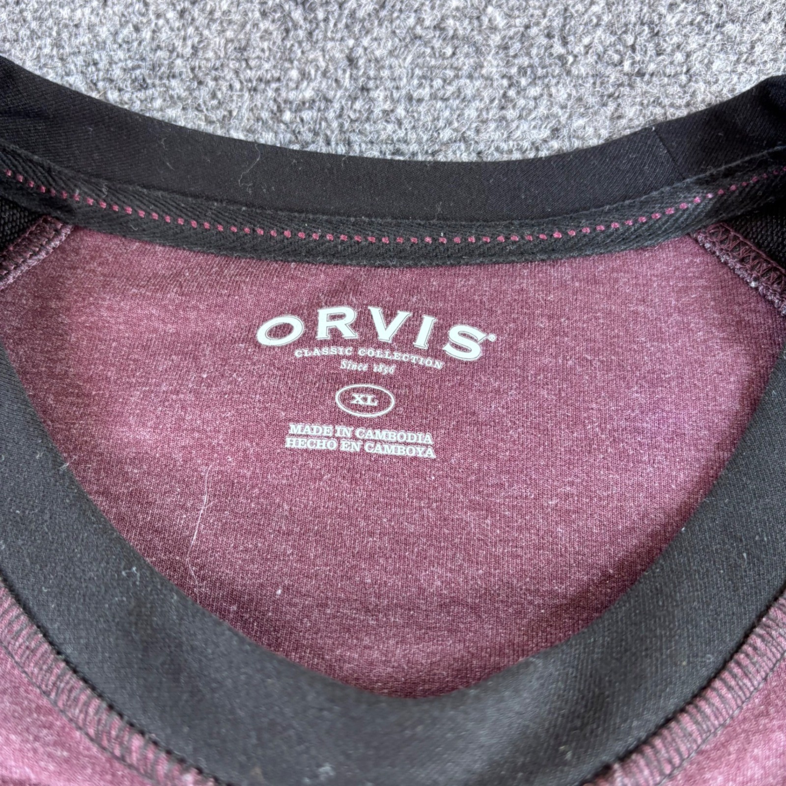 Orvis Raglan Long Sleeve Shirt Mens XL Maroon Black Colorblock Stretch Casual