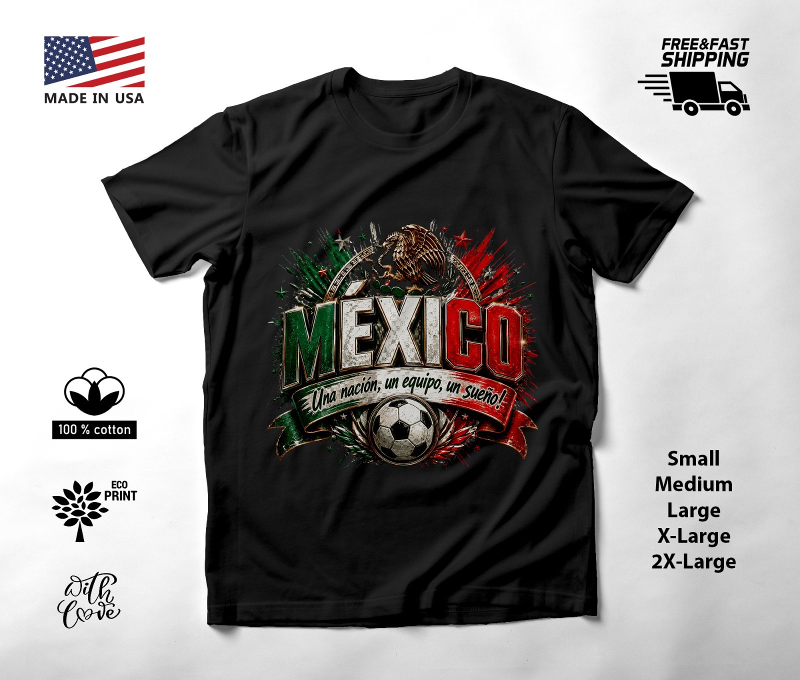 MEXICO – NEW World Cup 2026 Football Soccer Fans Black T-Shirt Tee Shirt