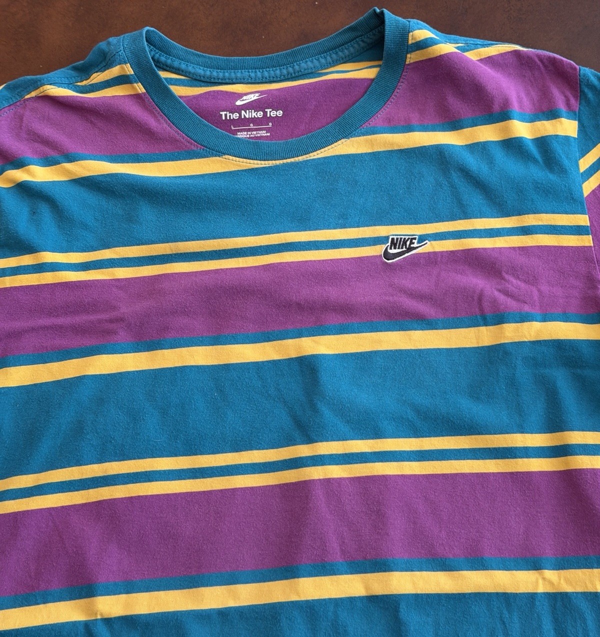 Nike Striped Colorblock T Shirt Mens L Multicolor Green Purple Sportswear Retro