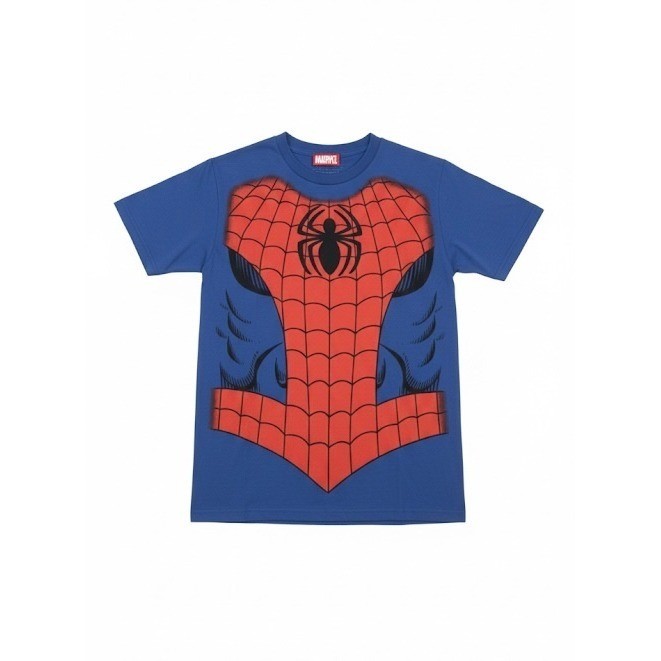 Marvel SpiderMan Costume T-Shirt Graphic Tee Blue Superhero Comic Book