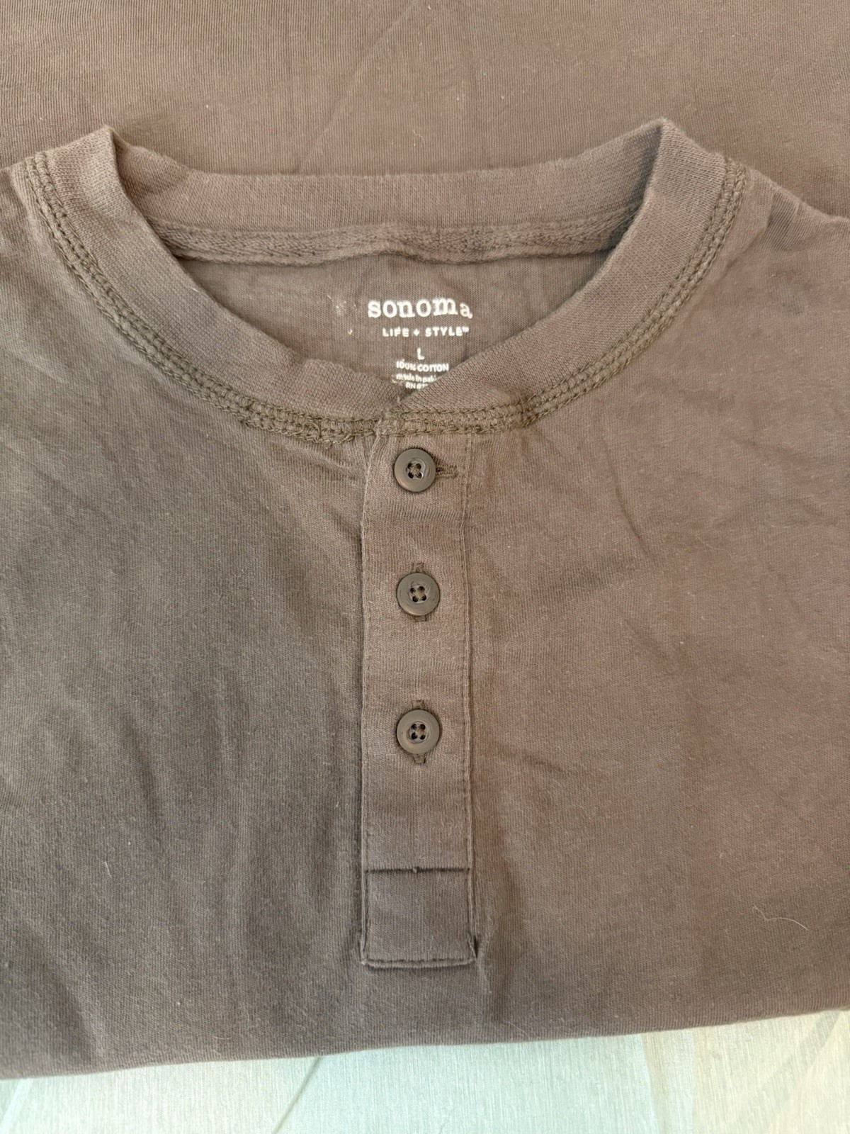 Sonoma Men’s Brown Solid Henley Short Sleeve Cotton Knit T-Shirt M/L