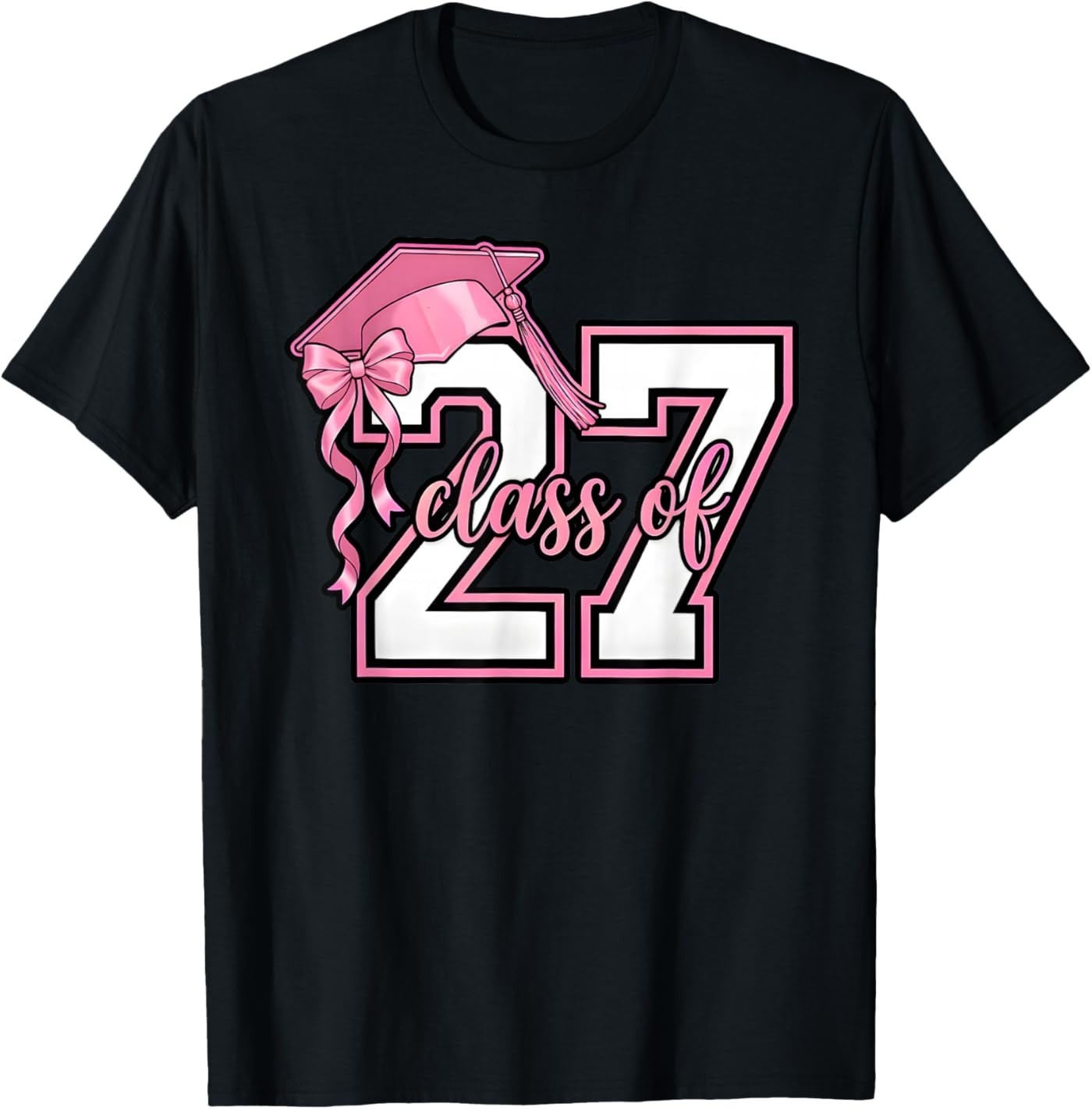 Senior 2027 Graduation Pink Coquette Bow Class of 2027 T-Shirt
