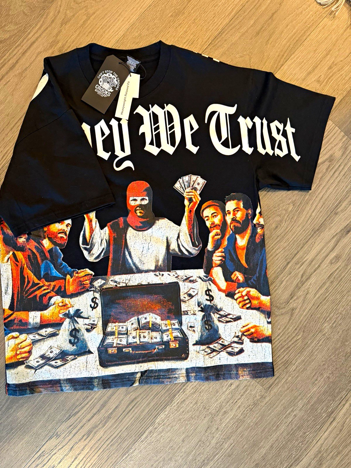 Crooks & Castles Men’s Black Heavyweight Relaxed Fit Graphic T-Shirt L