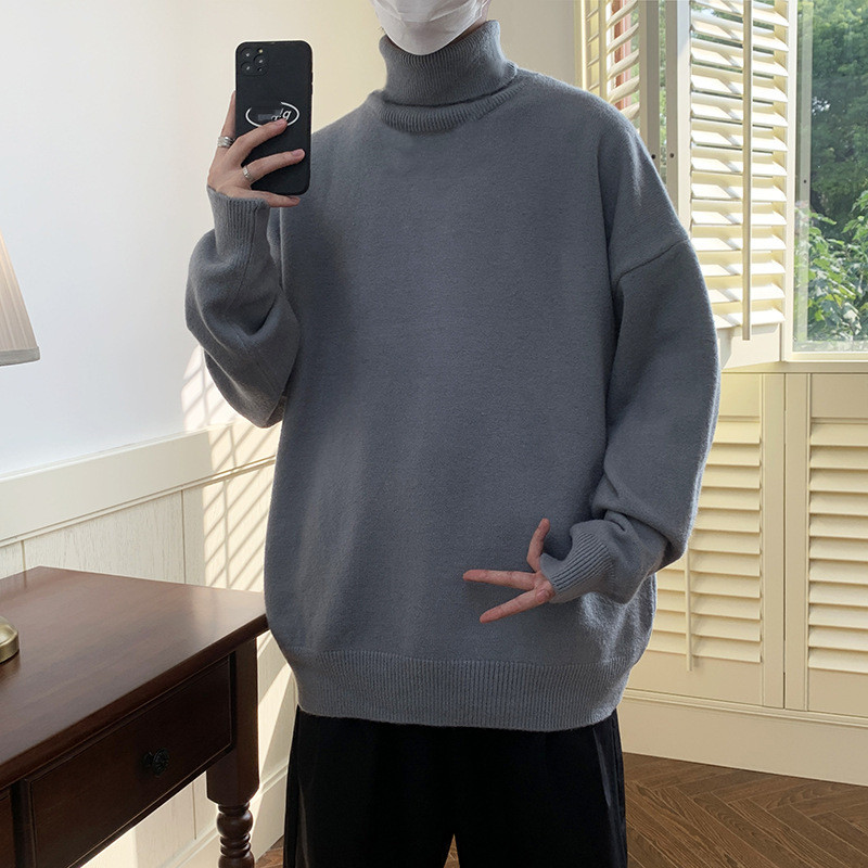 Men’s High Collar Knitted Turtleneck Solid Color Warm Sweater Warm Pullover New
