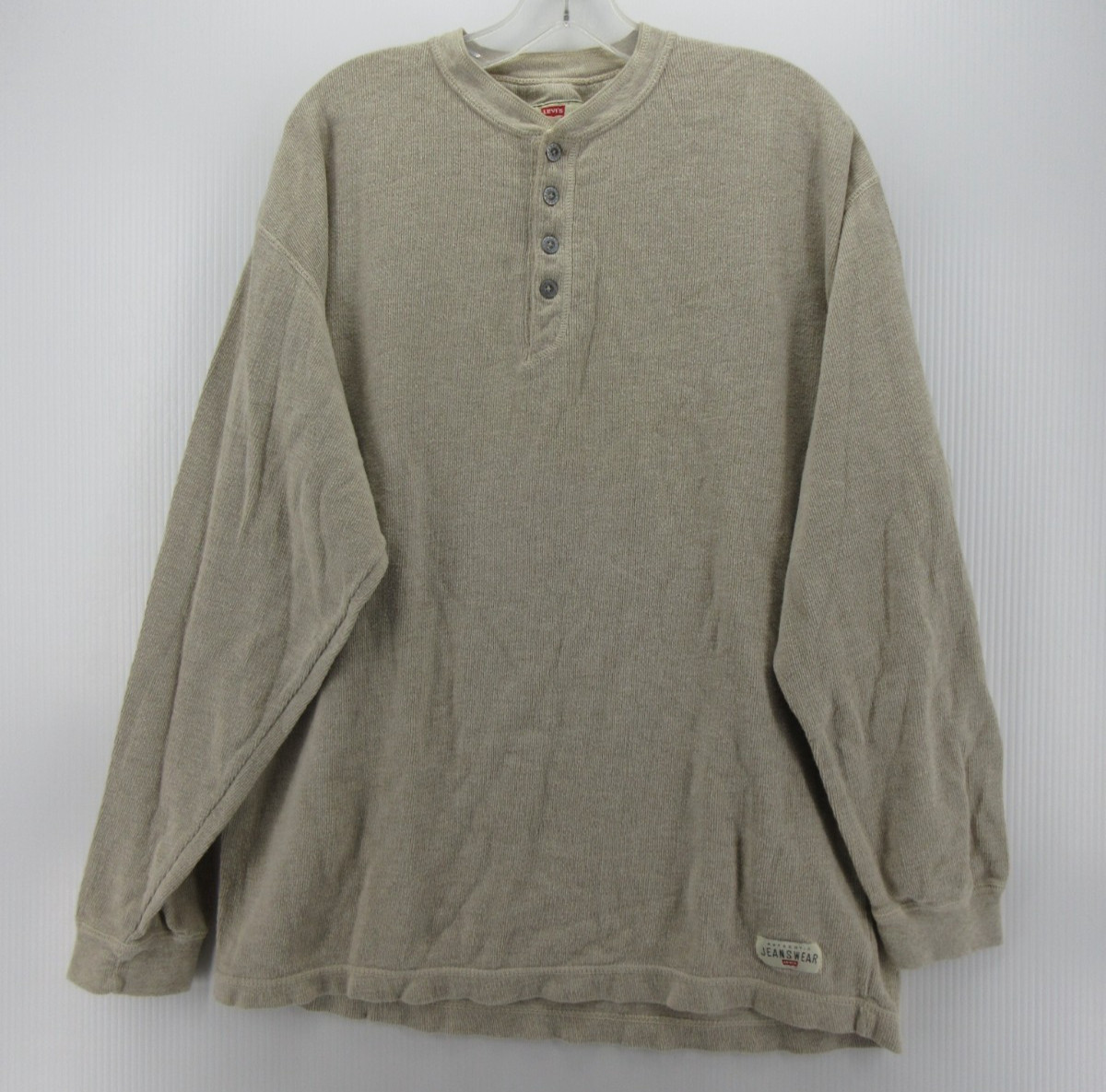 VINTAGE Levis Shirt Men Large Beige Henley Pullover Ribbed Knit Classic 90s Y2K