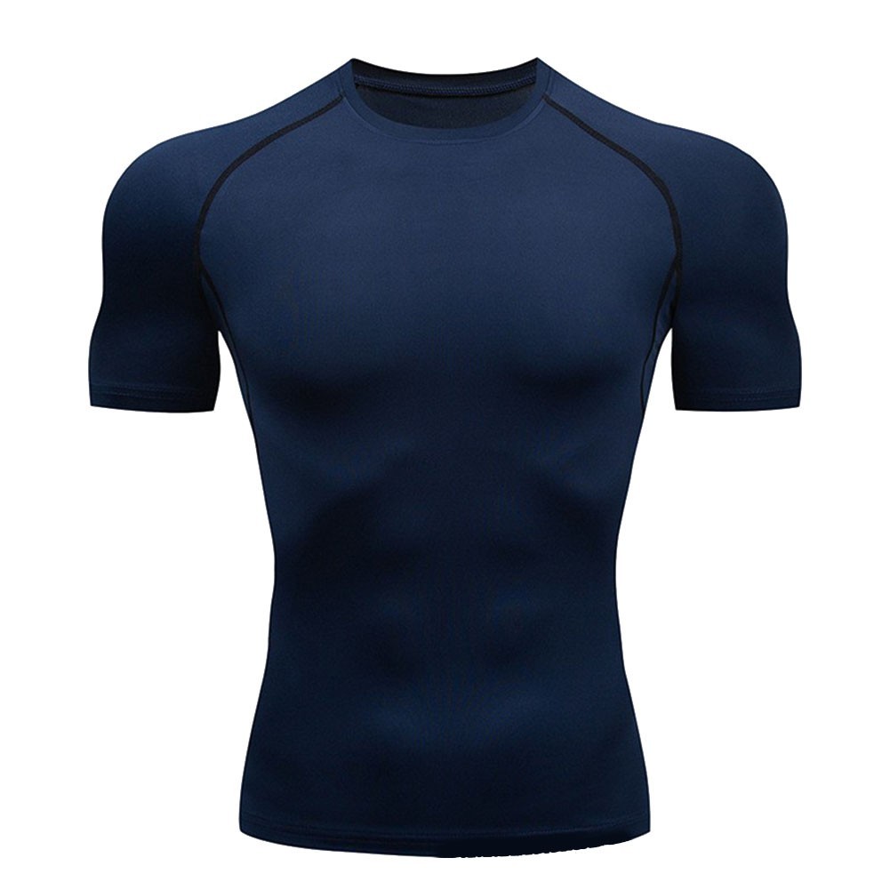 Quick Dry Round Neck Tight Top for Men Polyester for Gym Running Outdoor
